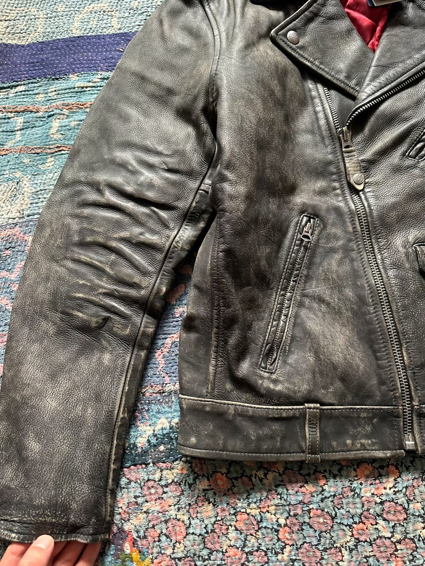 Polo Ralph Lauren Distressed Leather Moto Jacket — detail