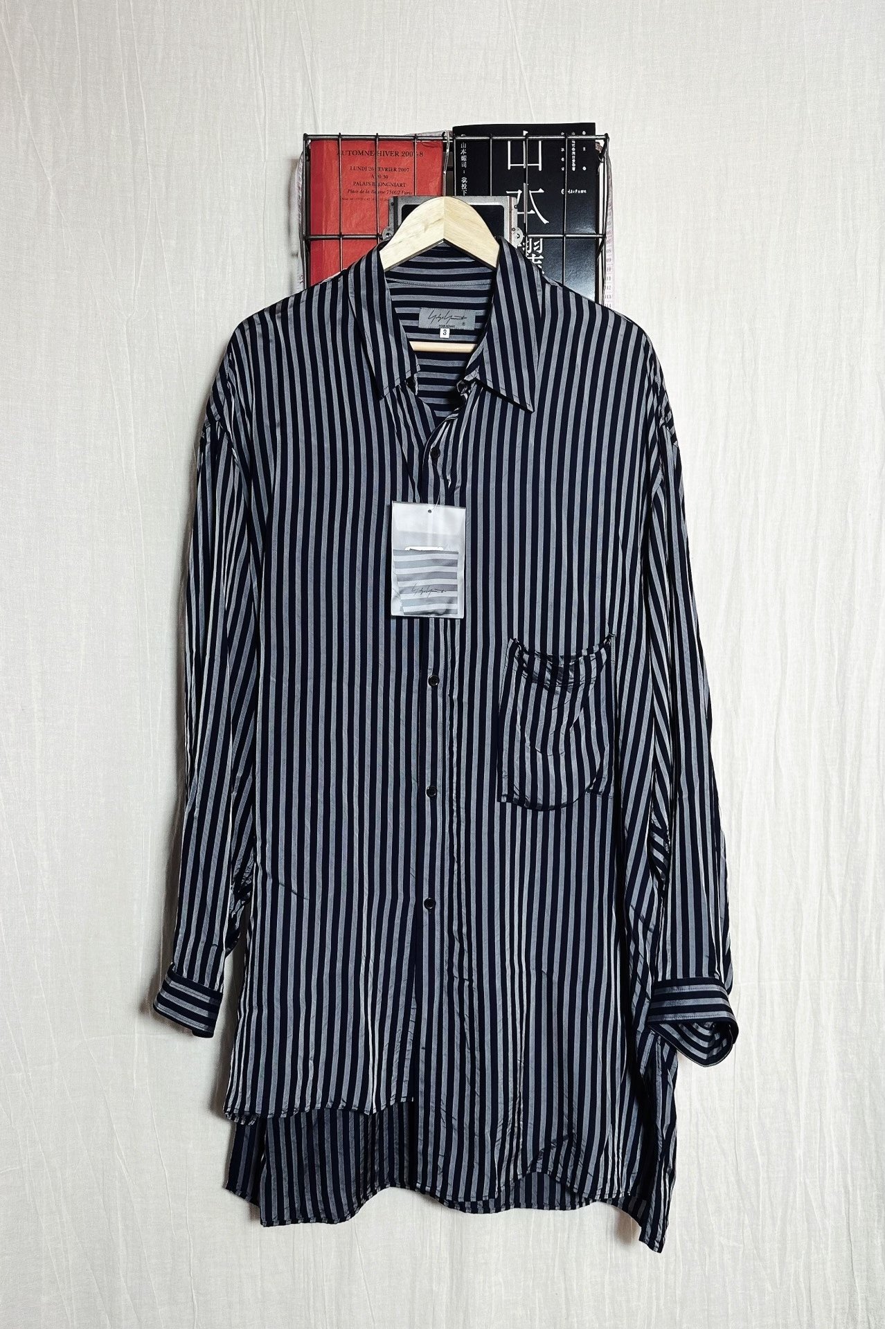 Yohji Yamamoto 21AW Black White Striped Oversize Shirt — front