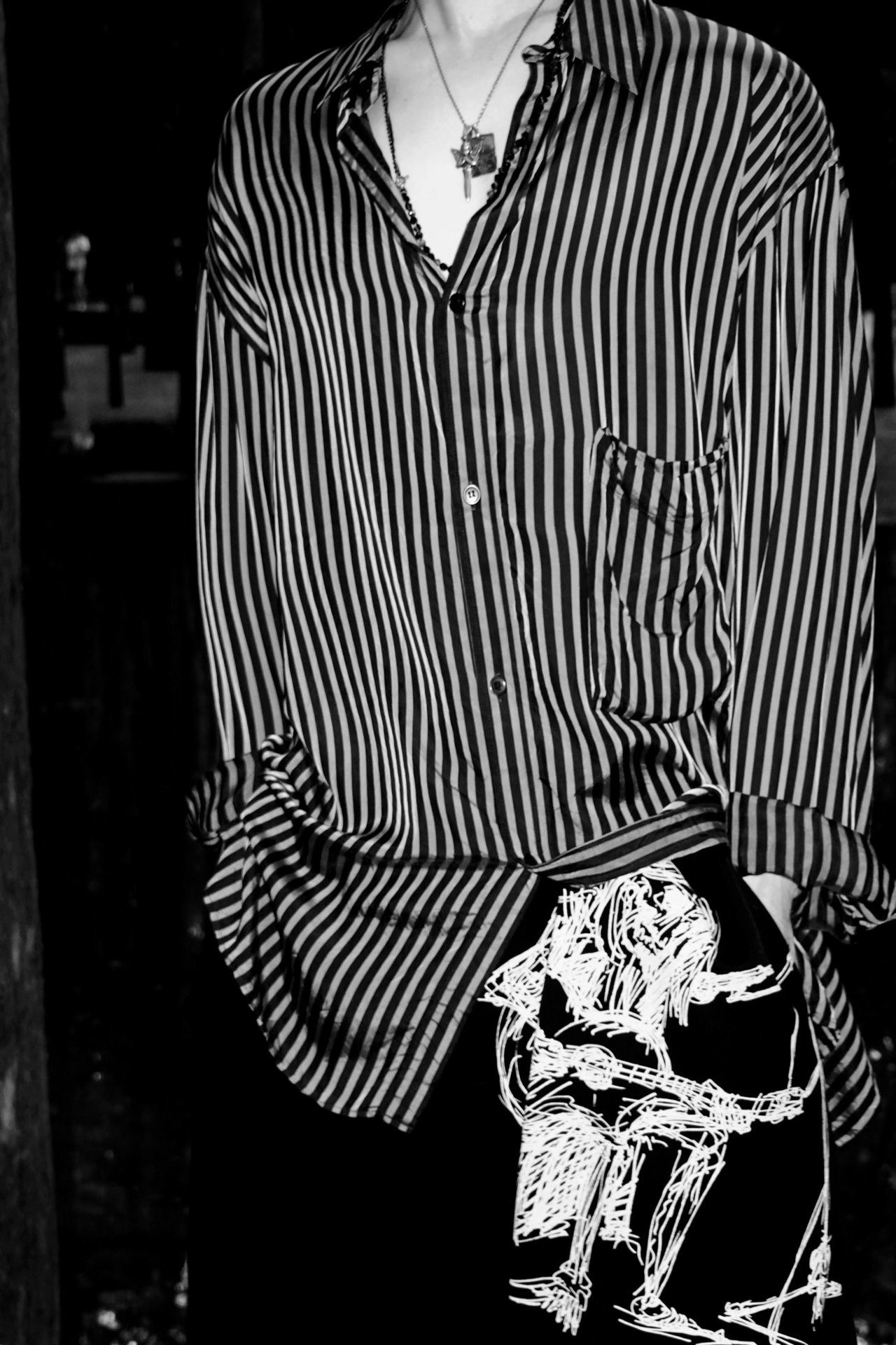 Yohji Yamamoto 21AW Black White Striped Oversize Shirt — back