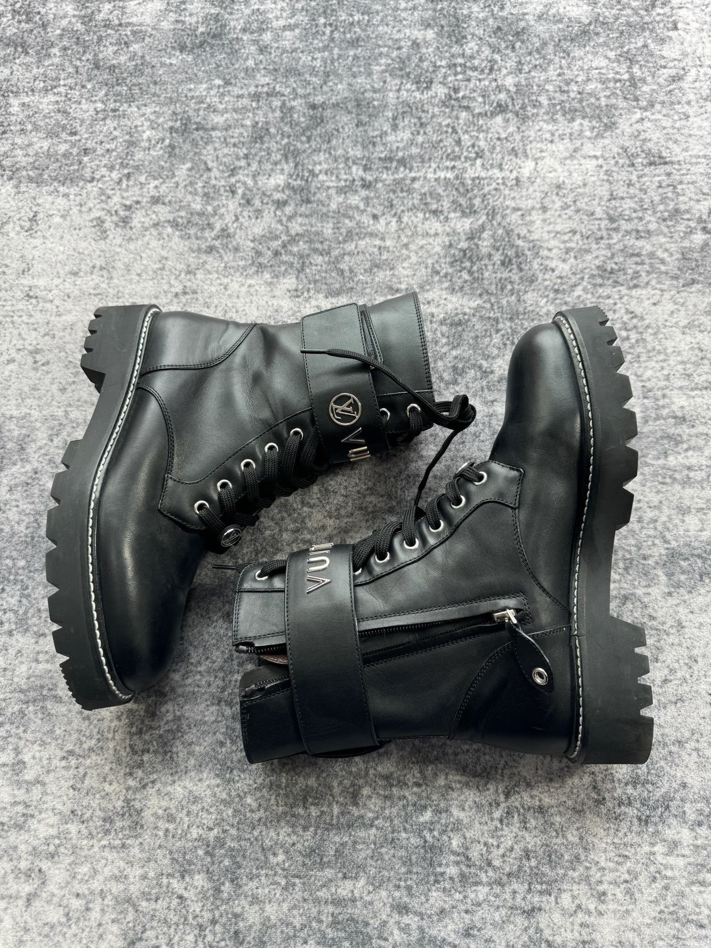 Louis Vuitton Black Silver Logo Martin Boots — back