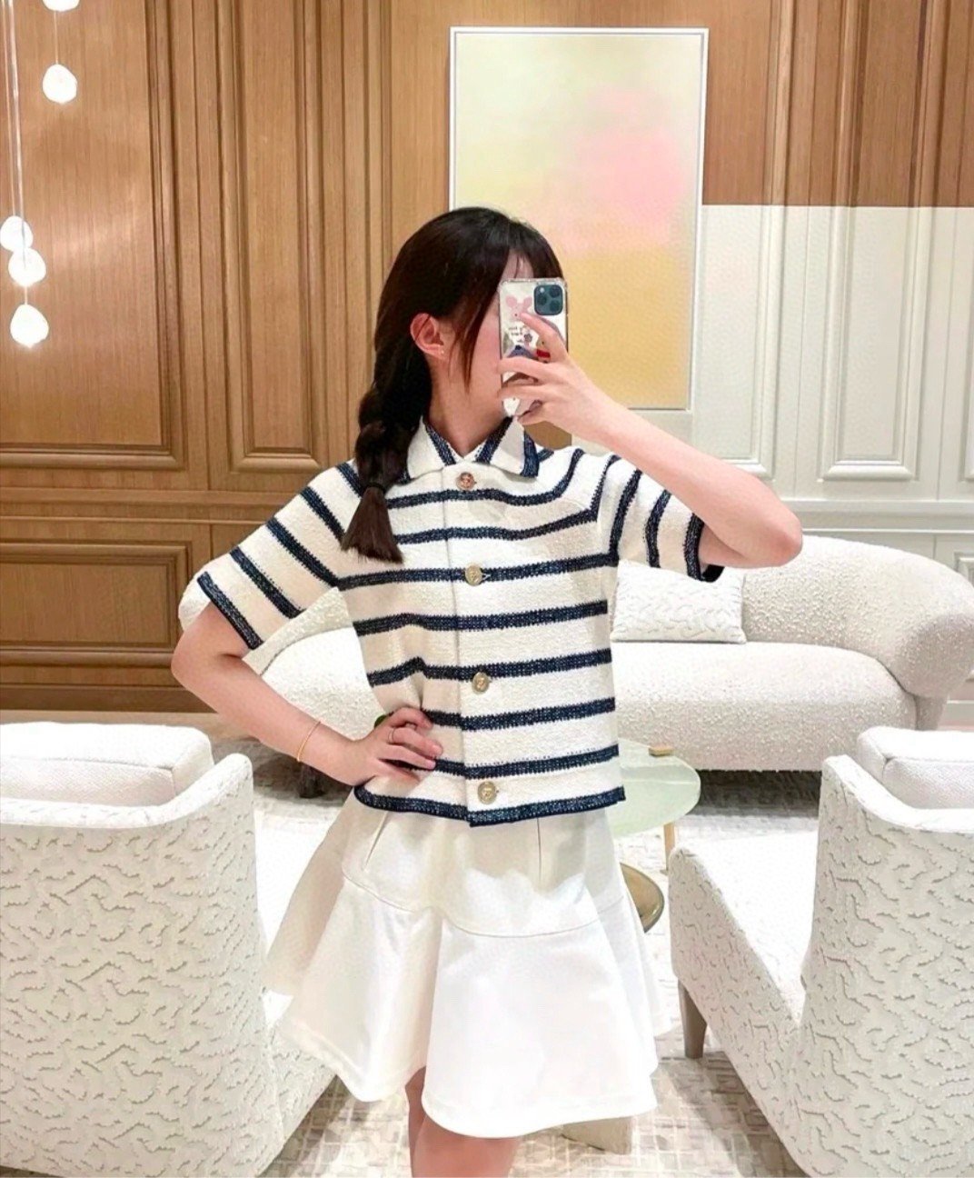 Dior White Striped Knit Short-Sleeve Top