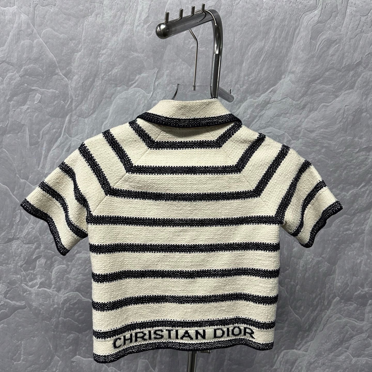 Dior White Striped Knit Short-Sleeve Top — label