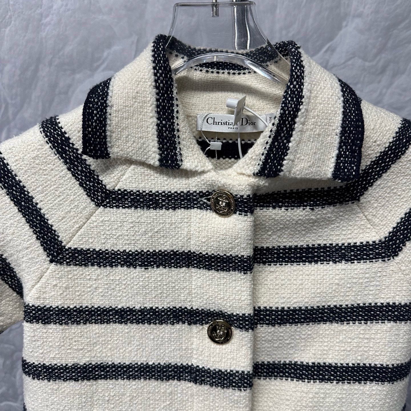 Dior White Striped Knit Short-Sleeve Top — detail