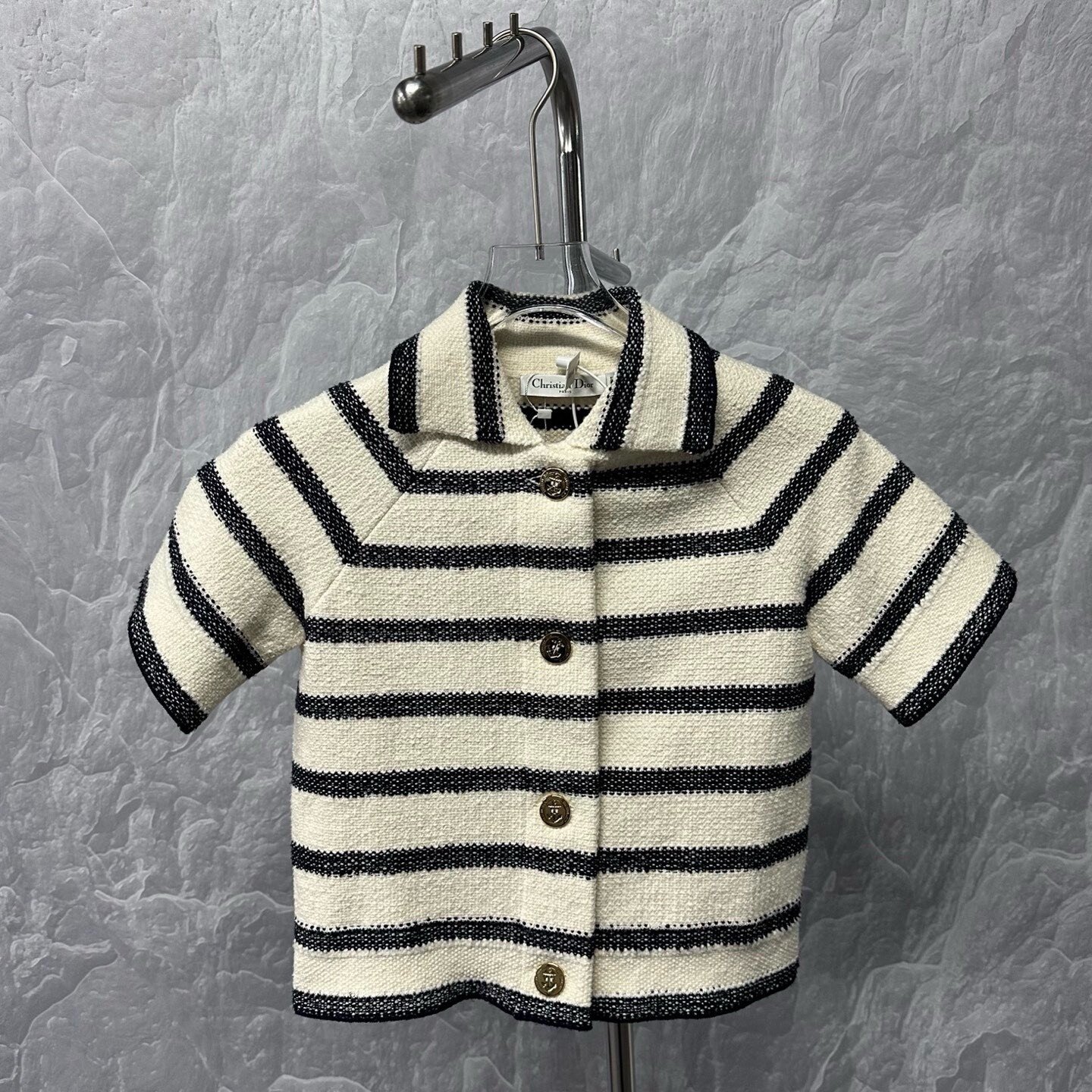 Dior White Striped Knit Short-Sleeve Top — front