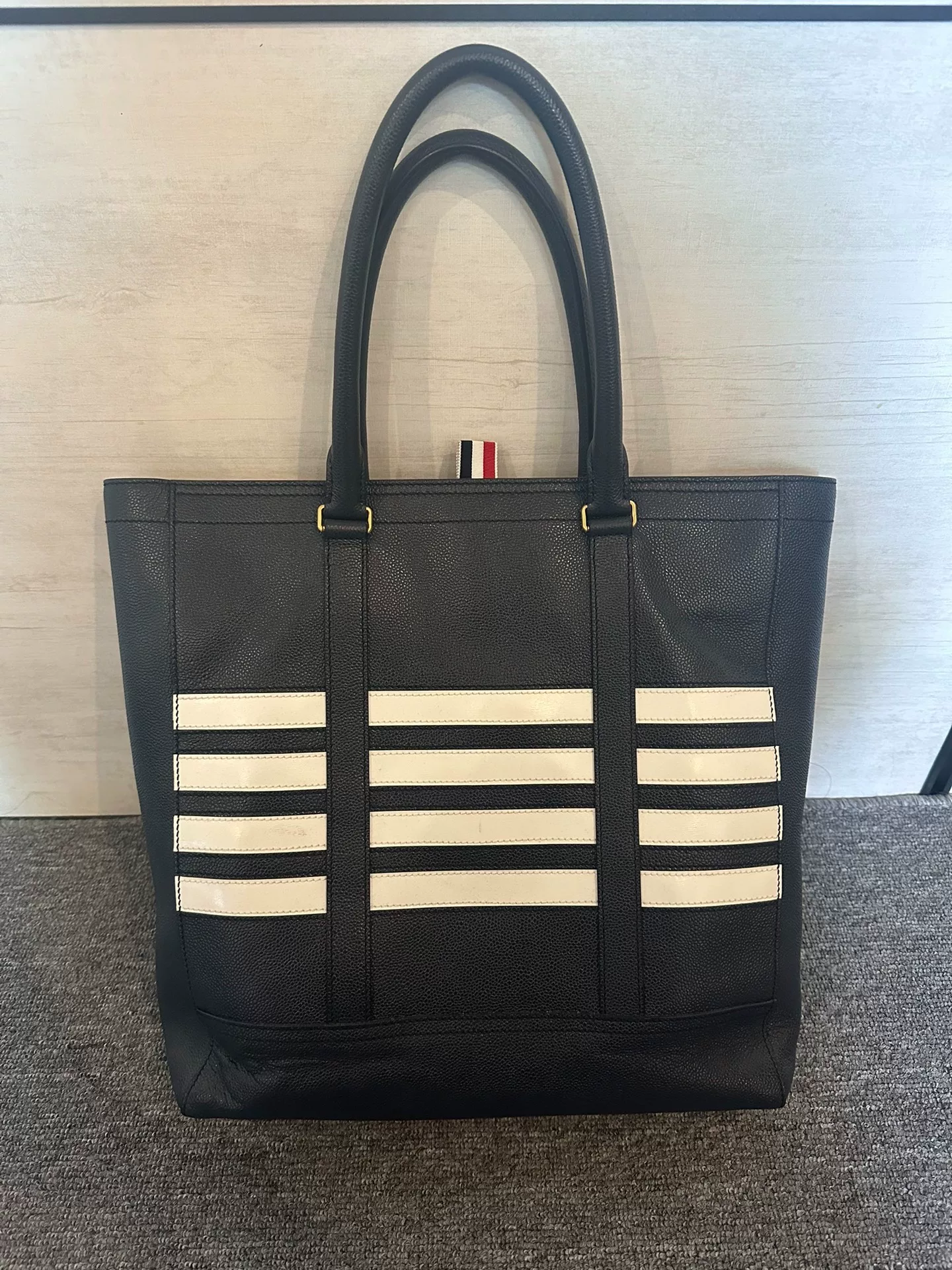 Thom Browne 4-Stripe Leather Briefcase — front
