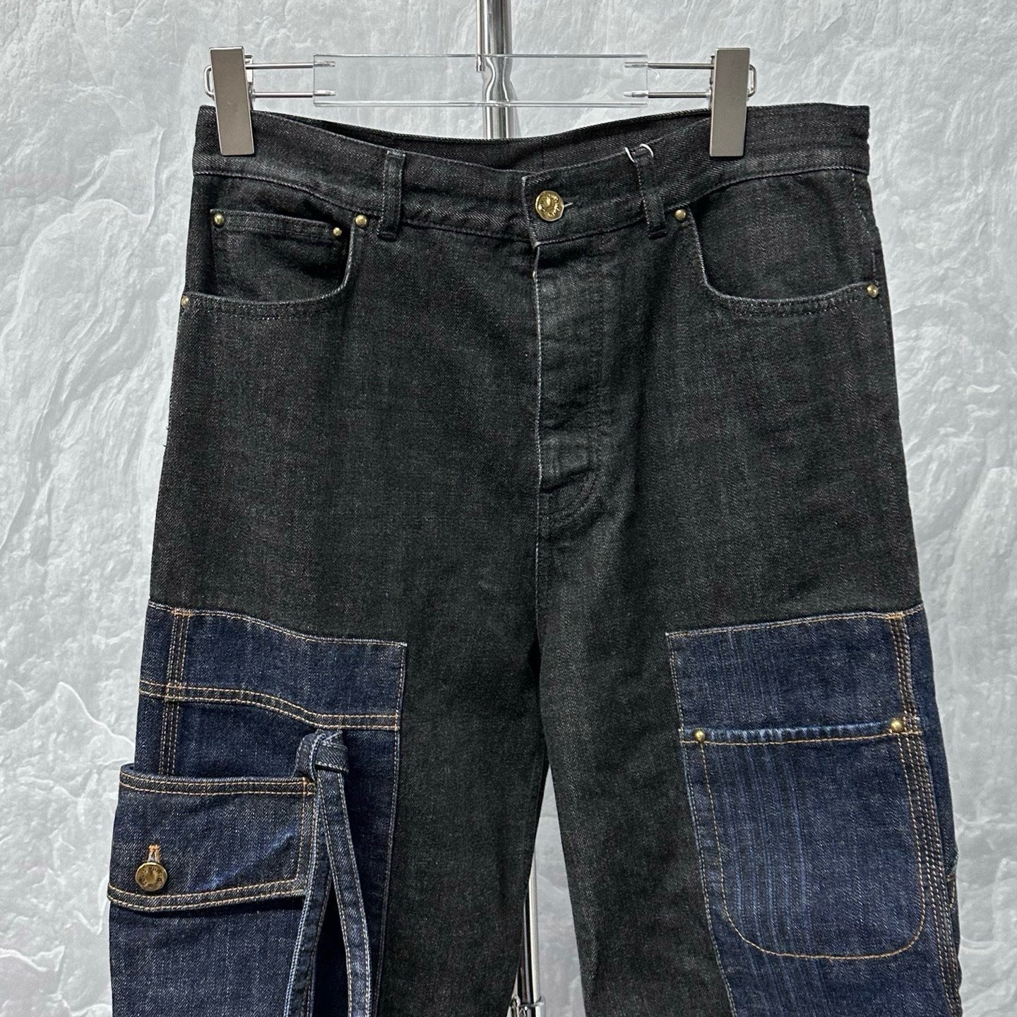Louis Vuitton Bow Tie Patchwork Denim Pants — front