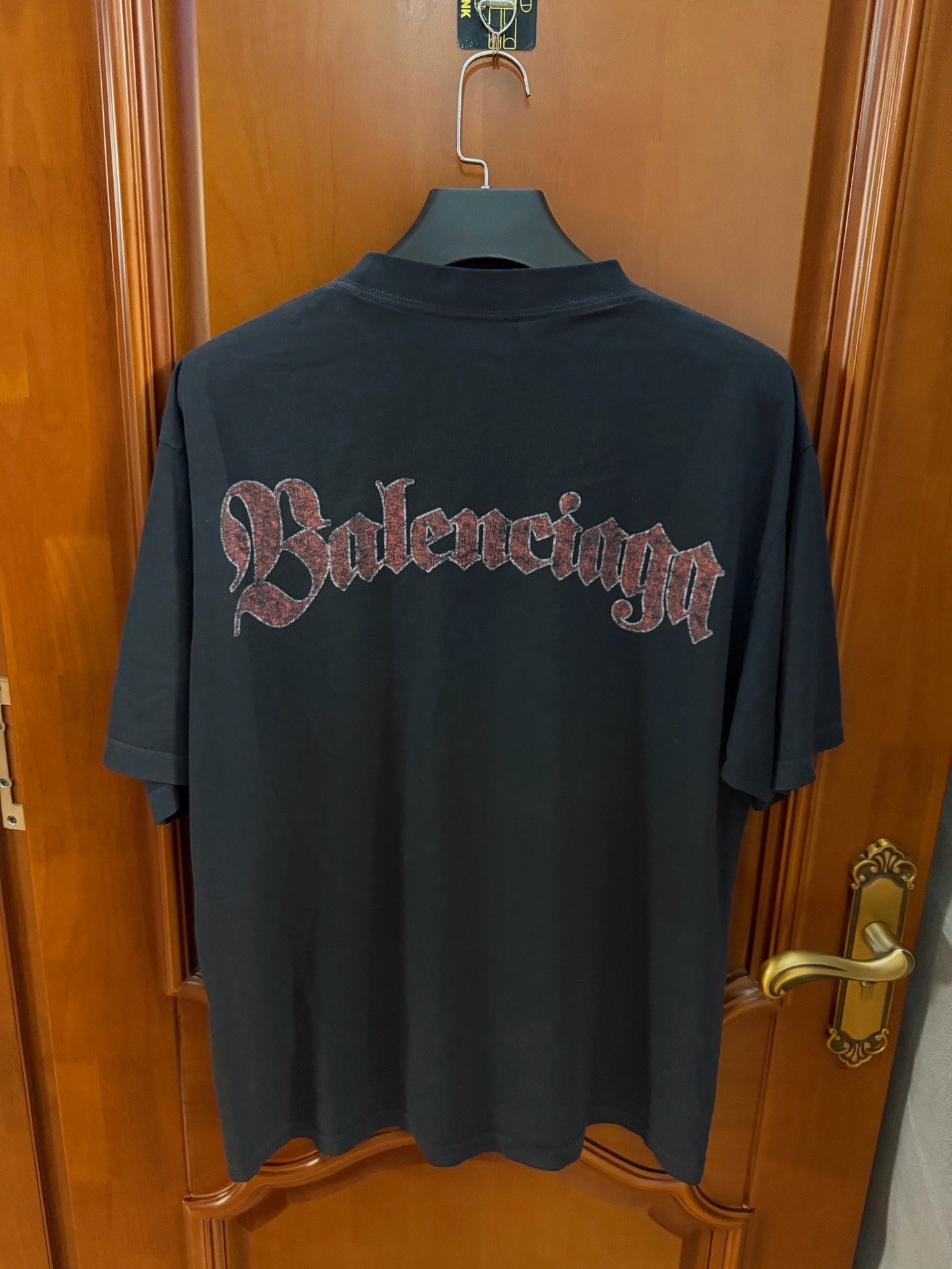 Balenciaga Washed Black Spiral Crest Print T-shirt — front