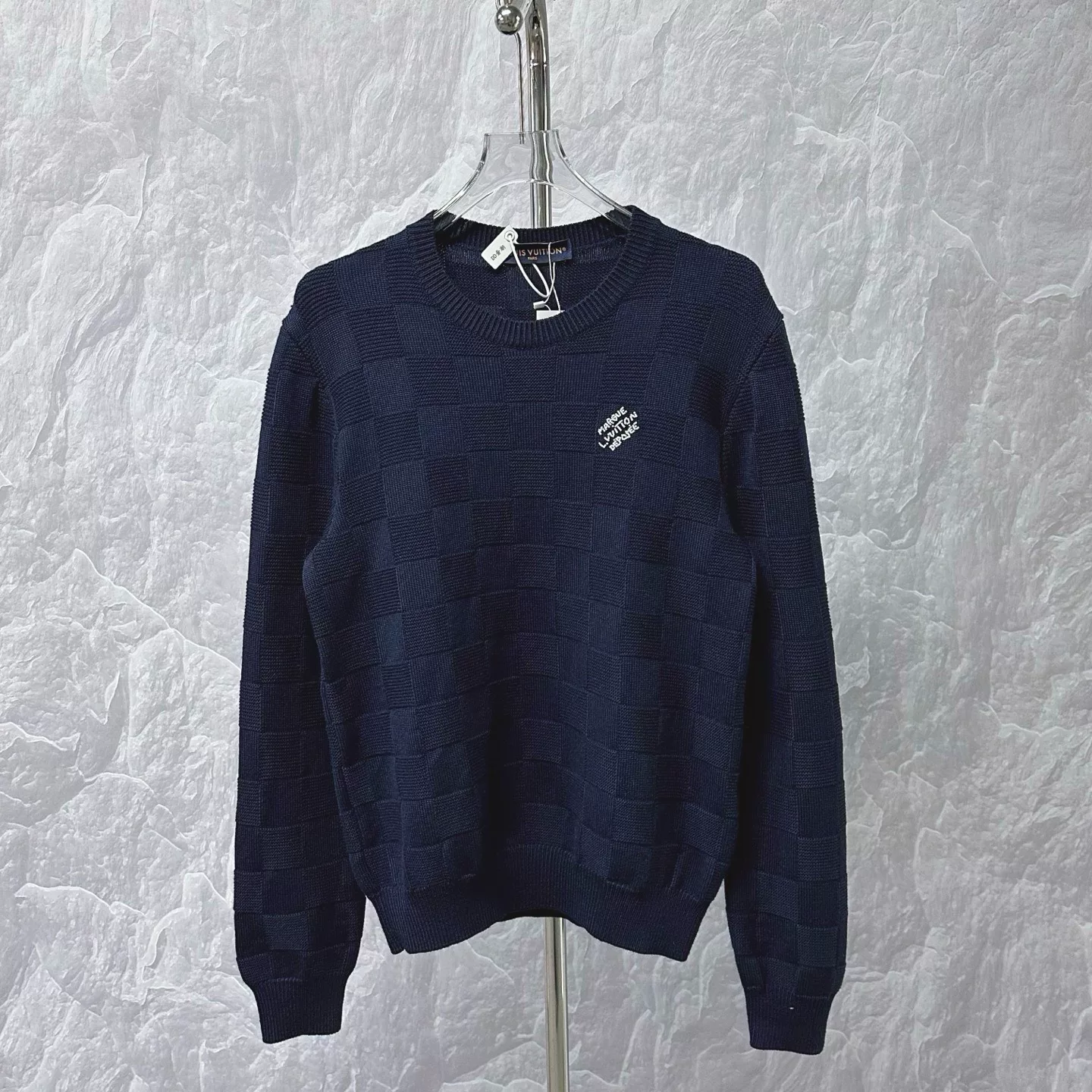 Louis Vuitton SS24 Checkerboard Beaded Logo Knit Sweater