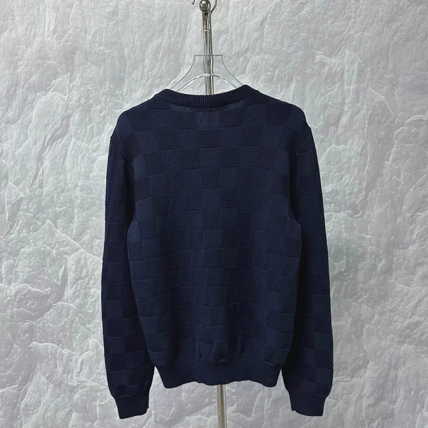 Louis Vuitton SS24 Checkerboard Beaded Logo Knit Sweater — back