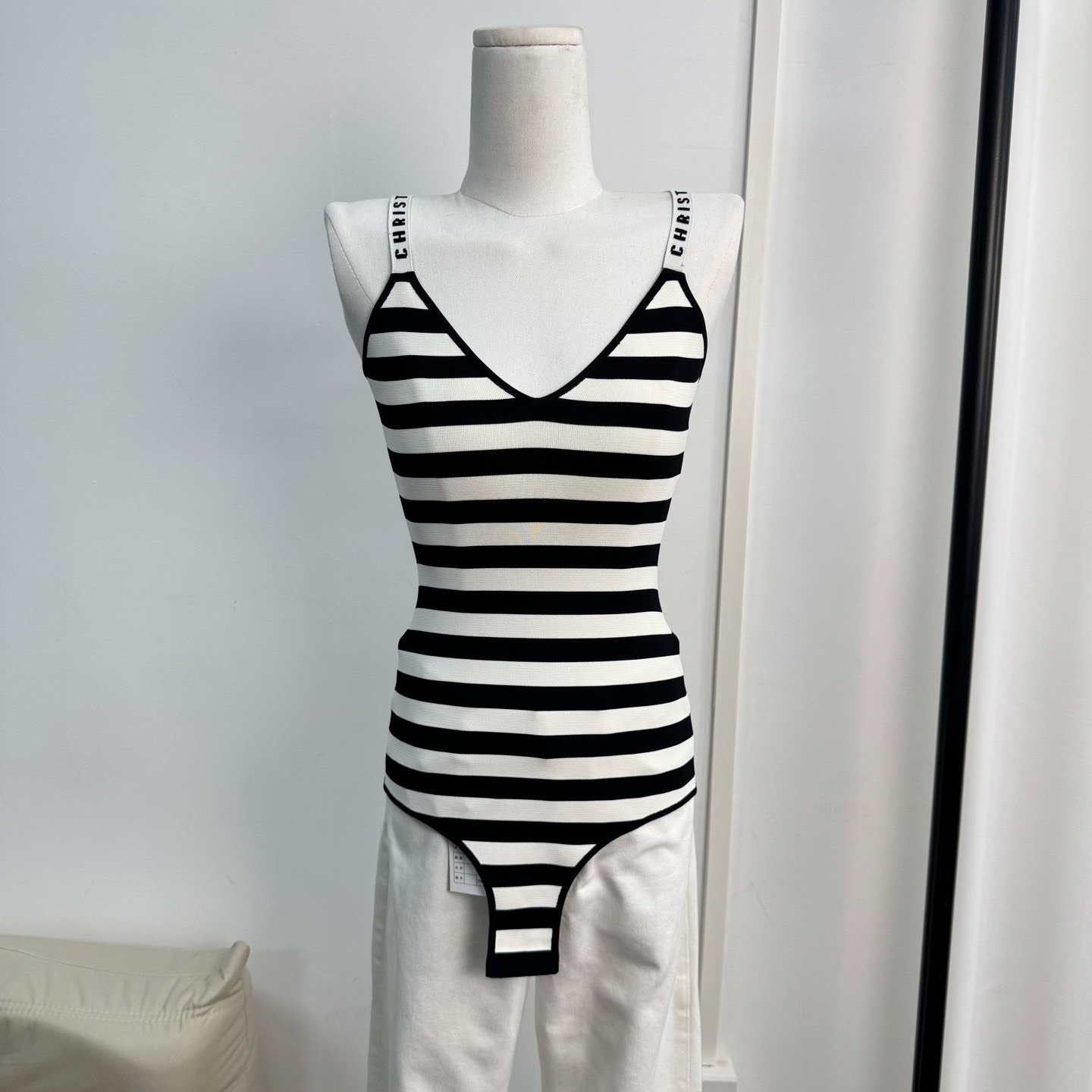 Dior Striped Letter Strap Vest Bodysuit