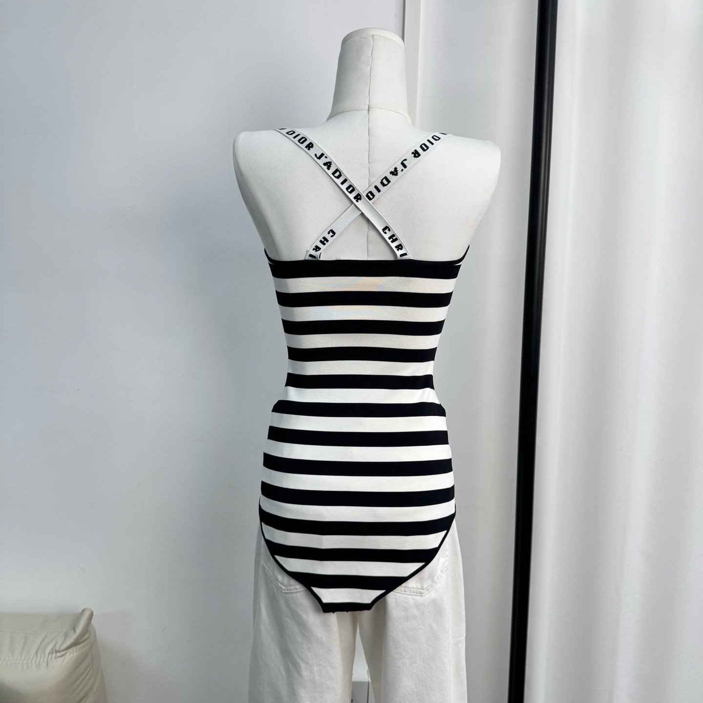 Dior Striped Letter Strap Vest Bodysuit — front