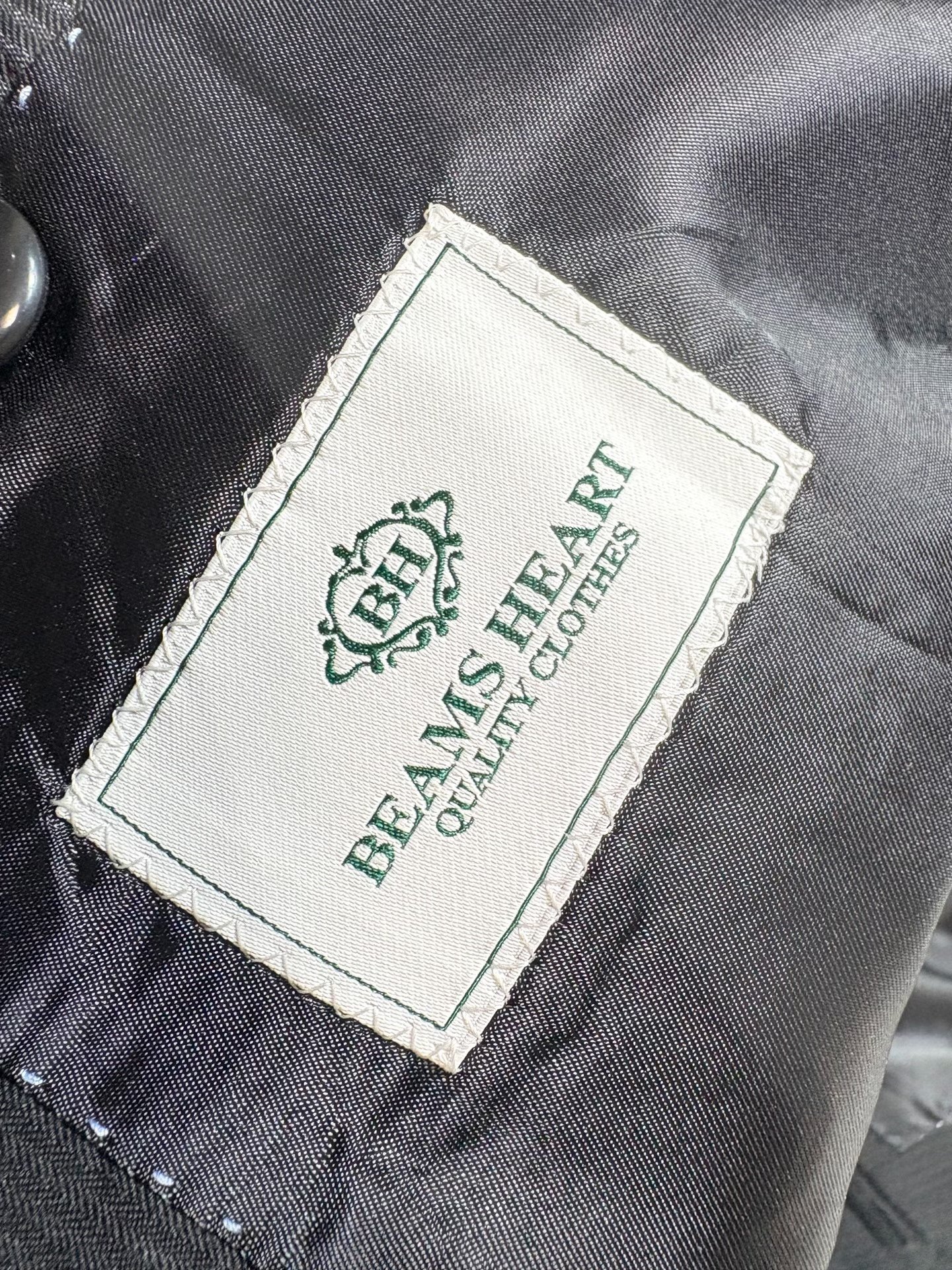 Beams Black Pinstripe Suit Jacket — detail