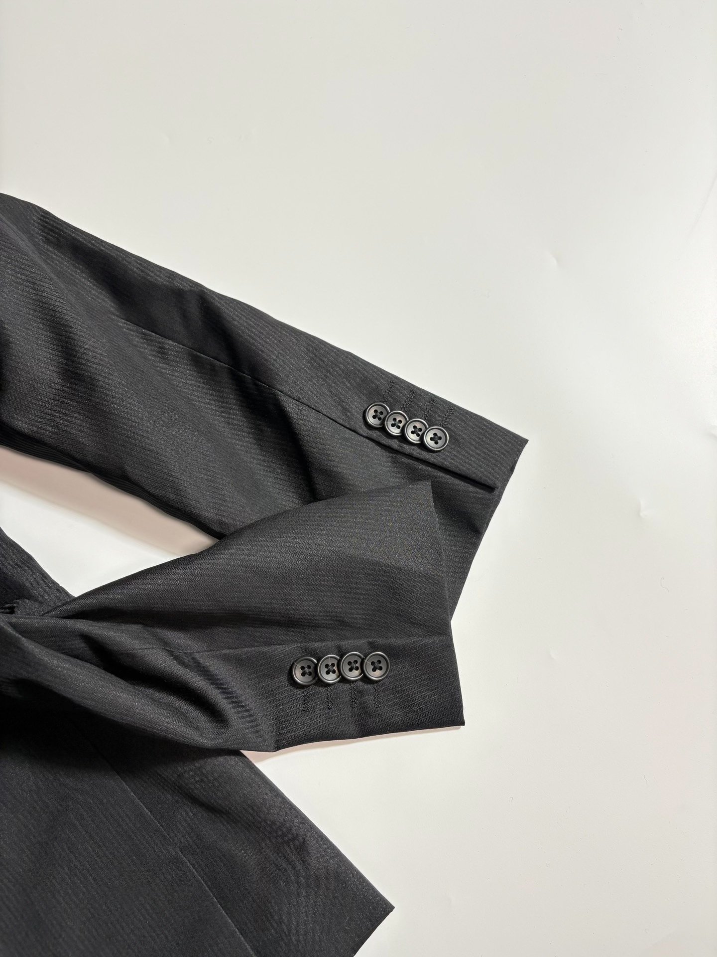 Beams Black Pinstripe Suit Jacket — back