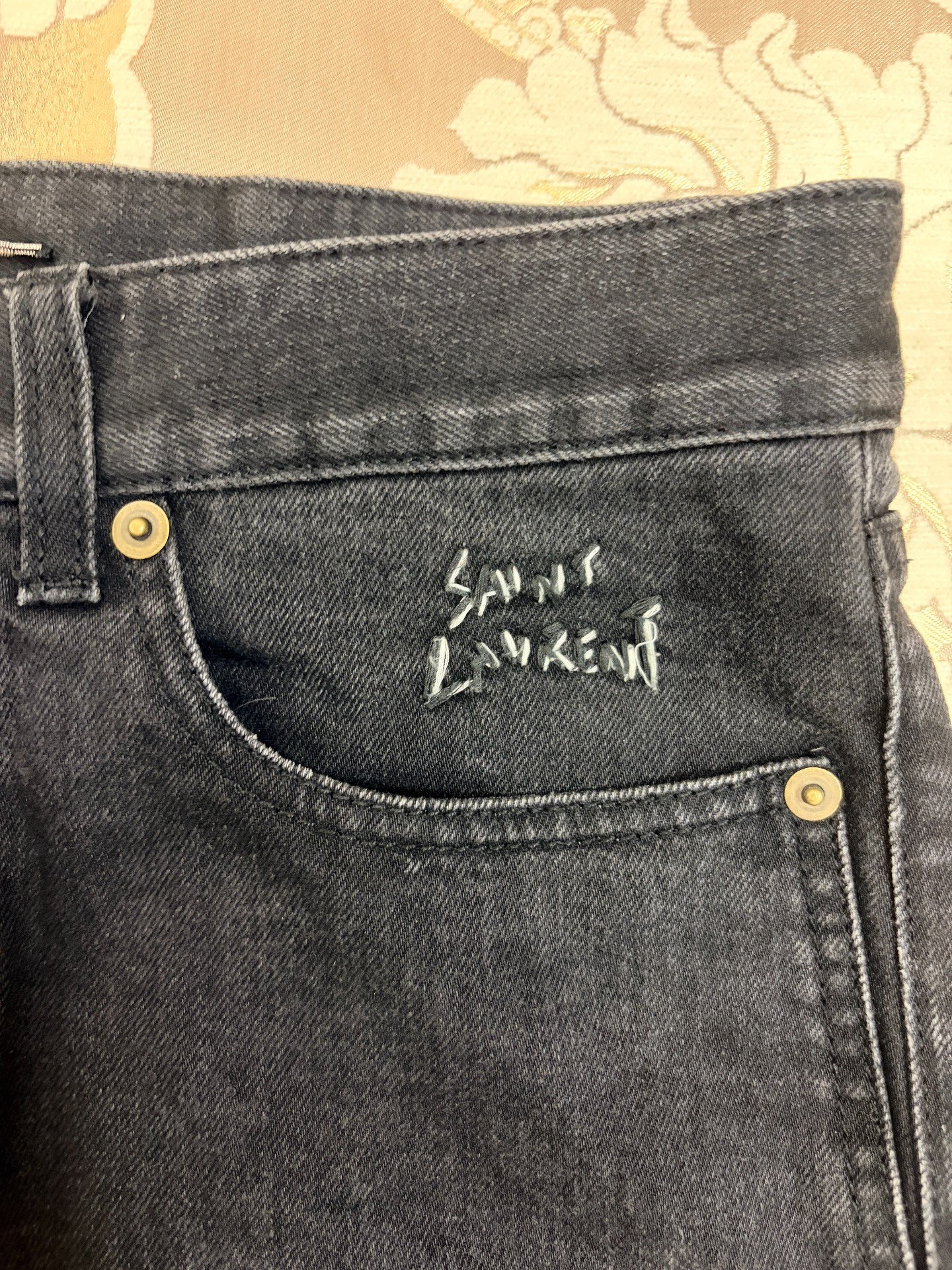 Saint Laurent Black Signature Embroidery Jeans — detail