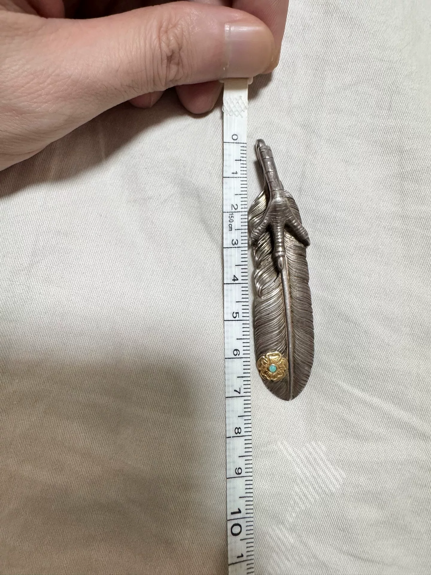Taro Washimi Silver Eagle Claw Feather Pendant — detail