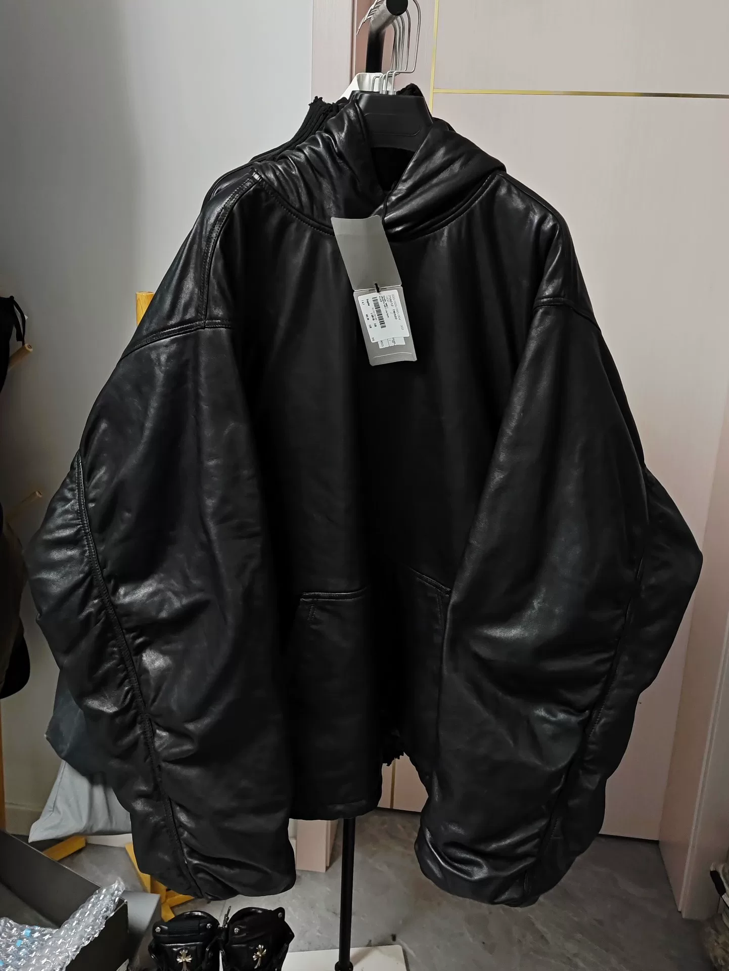Balenciaga Black Leather Pullover Jacket