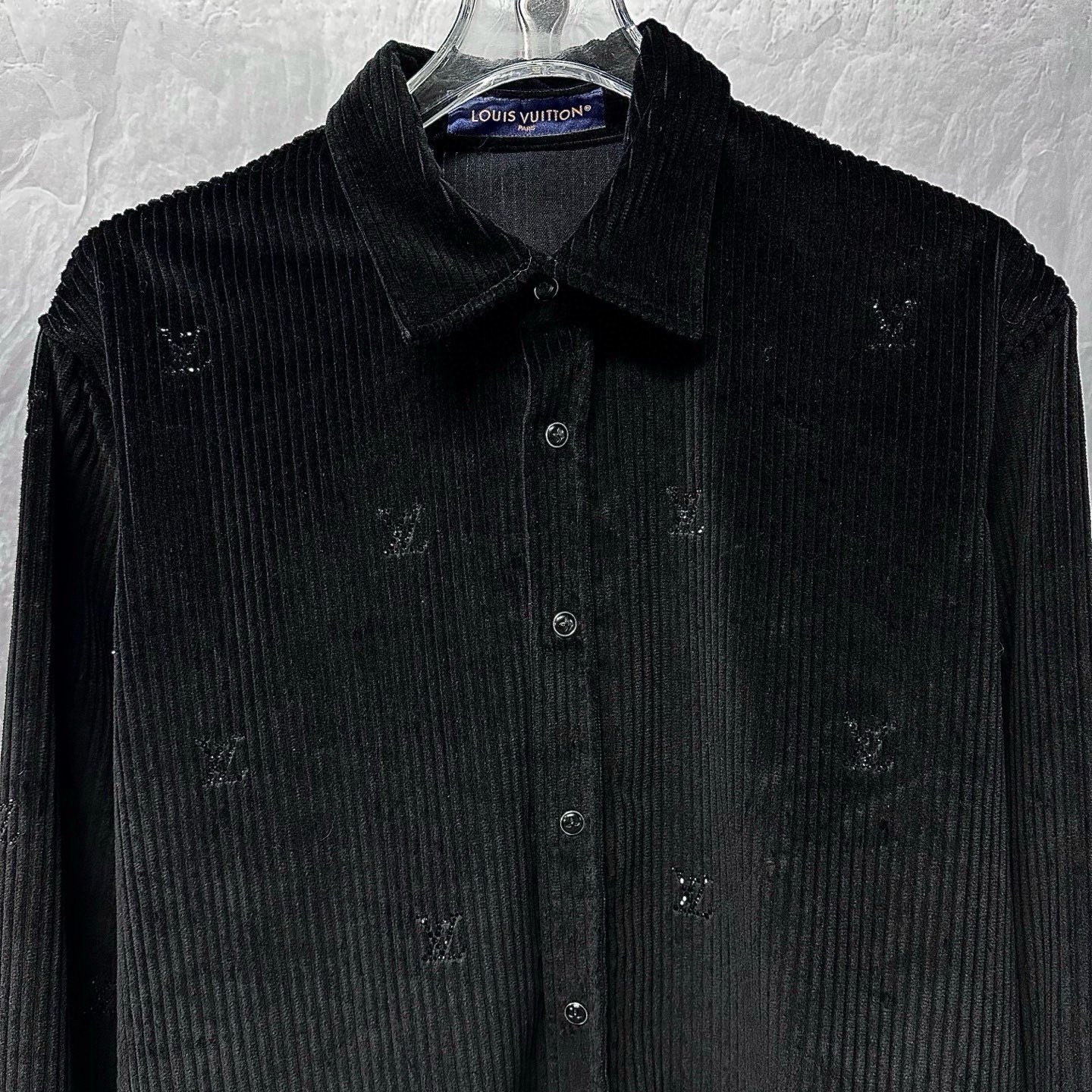 Louis Vuitton SS25 Corduroy Rhinestone Long-Sleeve Shirt — front