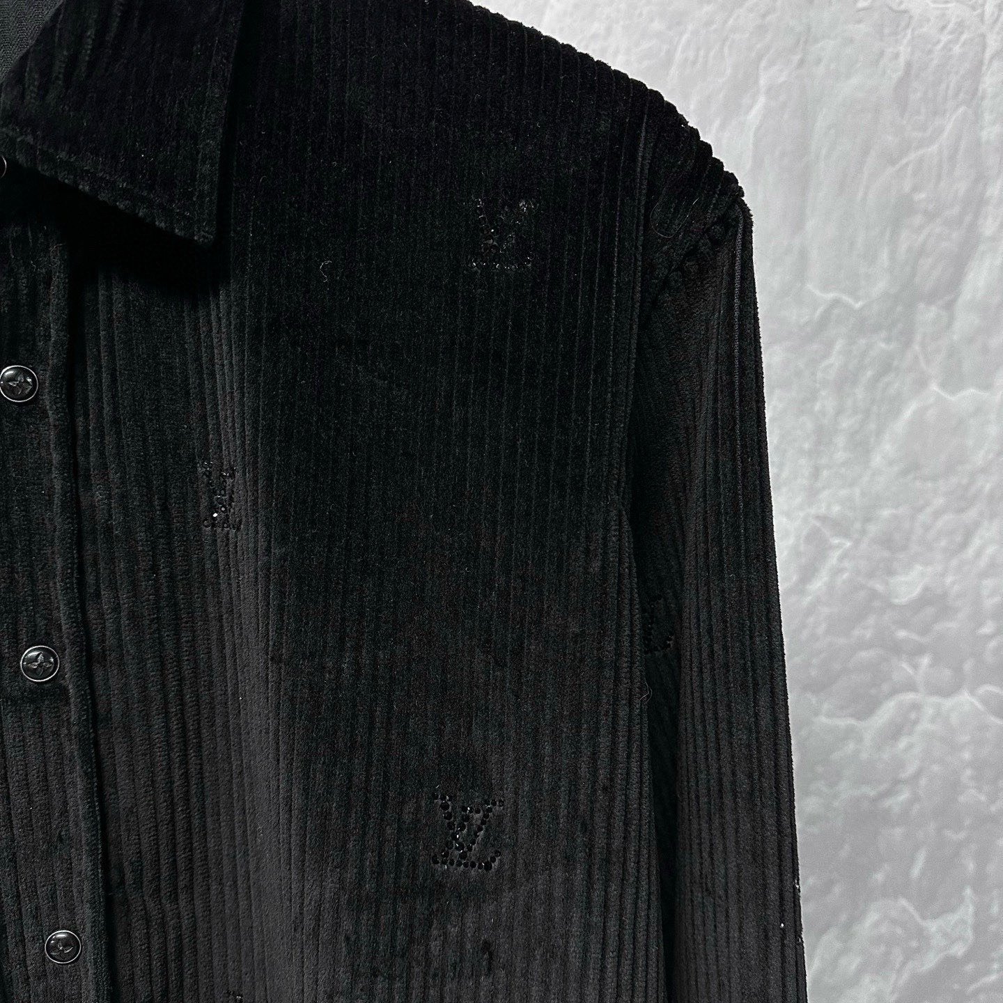 Louis Vuitton SS25 Corduroy Rhinestone Long-Sleeve Shirt — detail