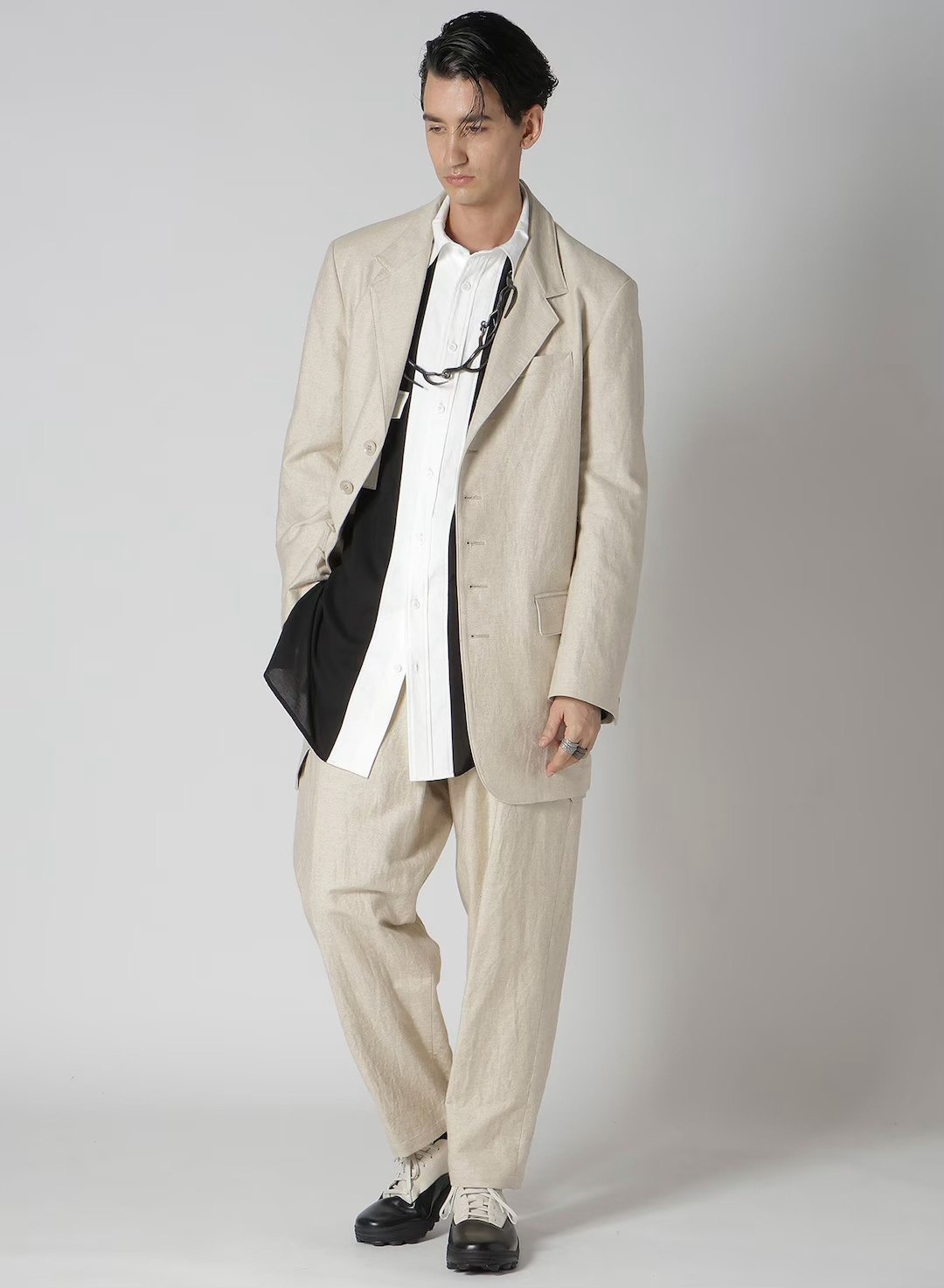 Yohji Yamamoto 24AW Oversize Linen-Cotton Jacket — detail