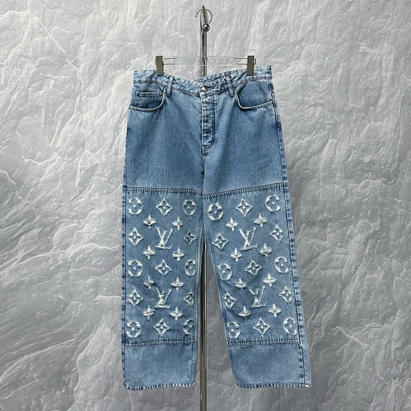 Louis Vuitton SS25 Distressed Logo Denim Pants