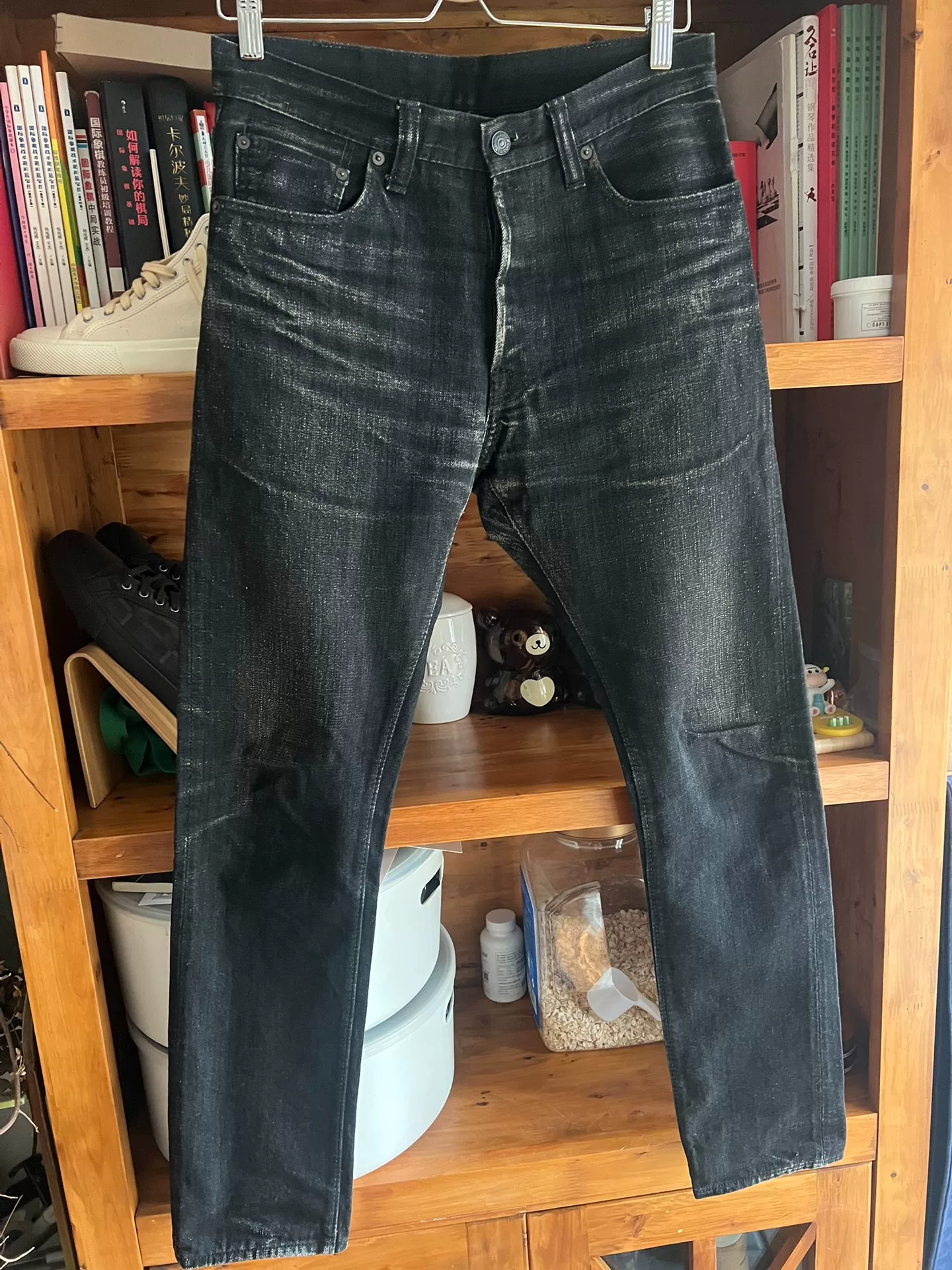Pure Blue Japan Selvedge Washed Black Jeans — front