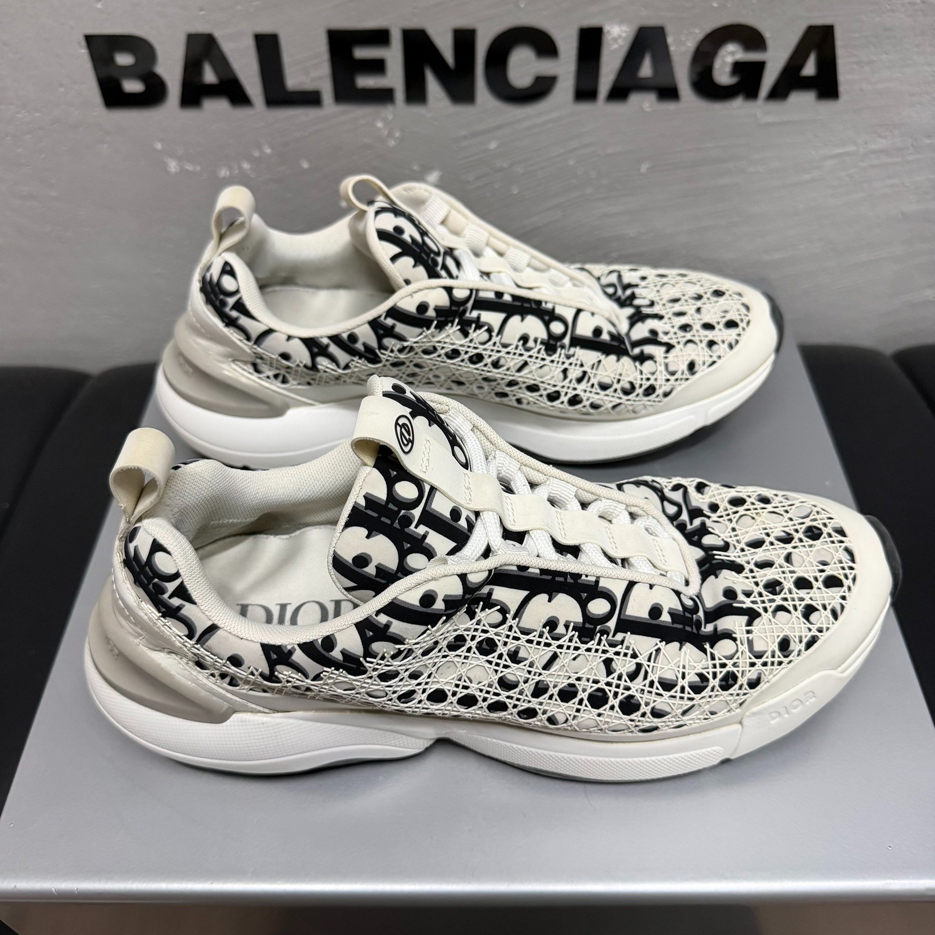 Dior B24 Black White Print Sneakers — back