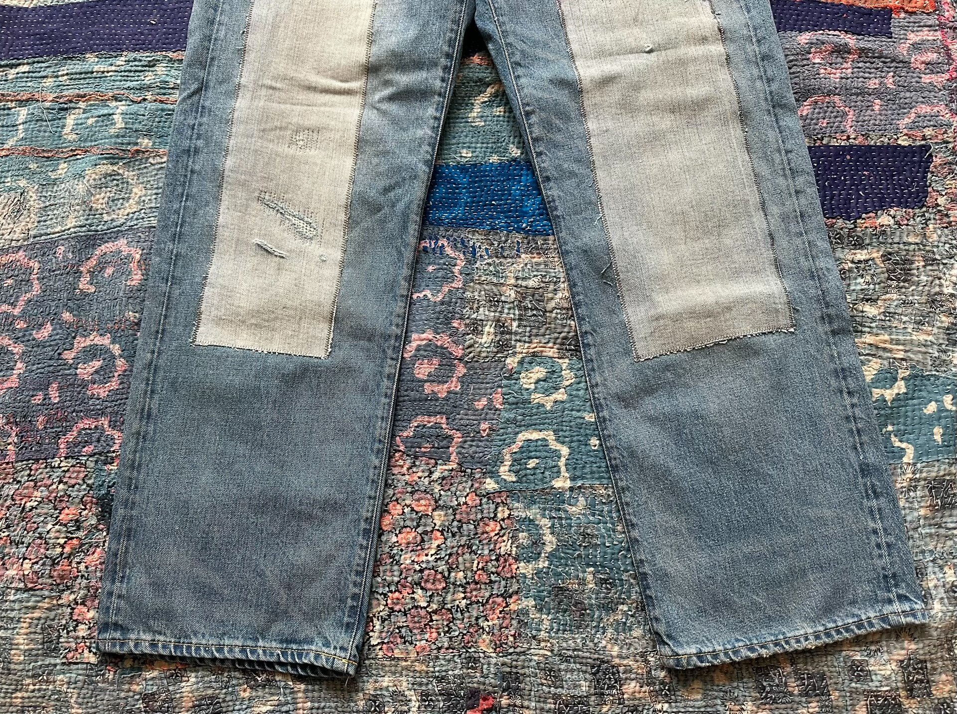 RRL Blue Patch Distressed Denim Jeans — back