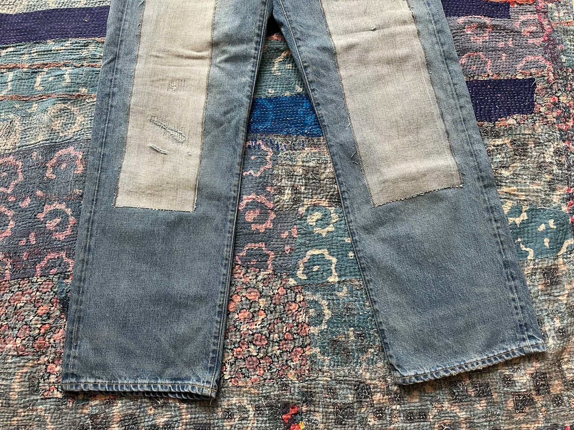 RRL Blue Patch Distressed Denim Jeans — label