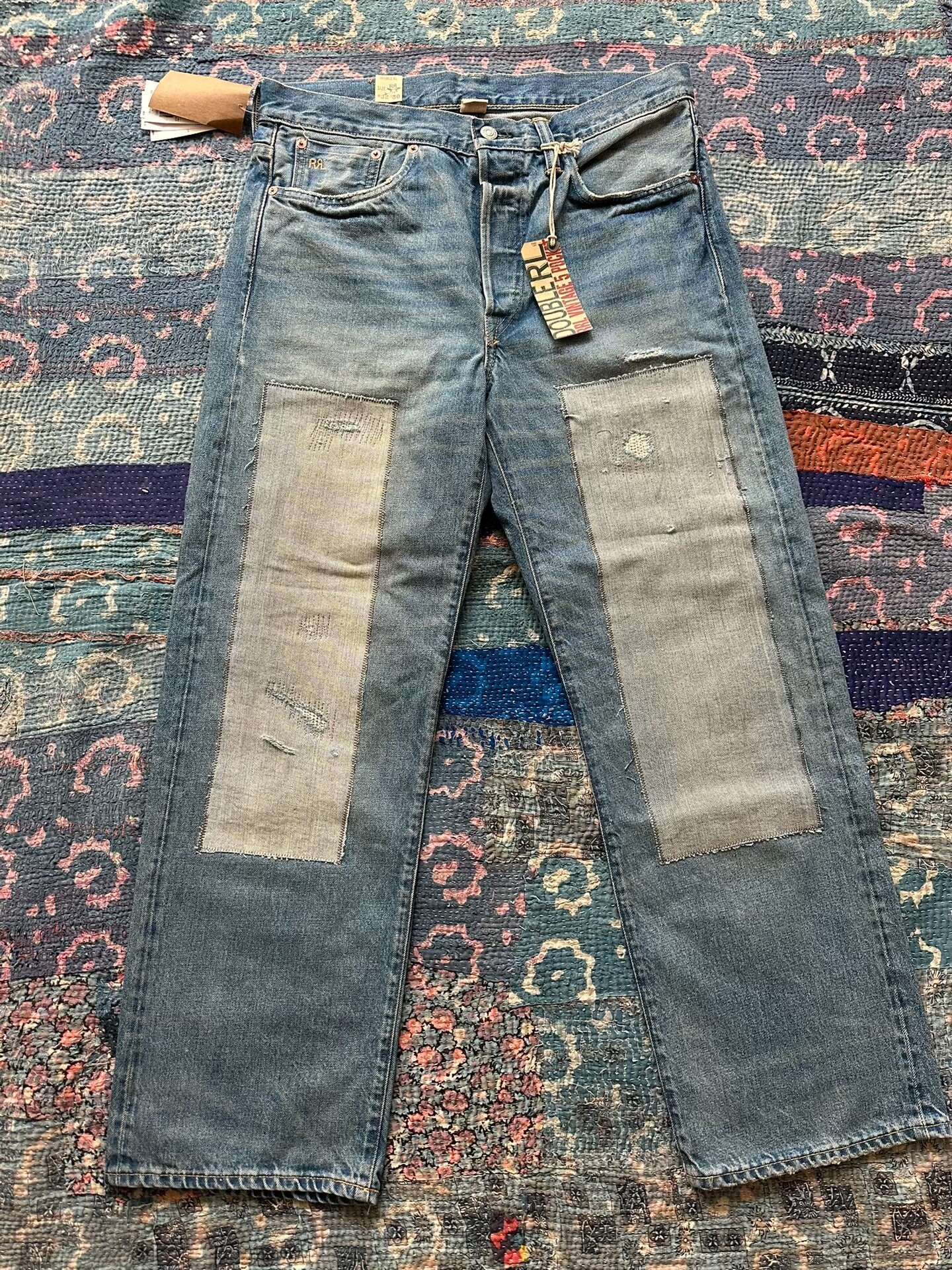 RRL Blue Patch Distressed Denim Jeans