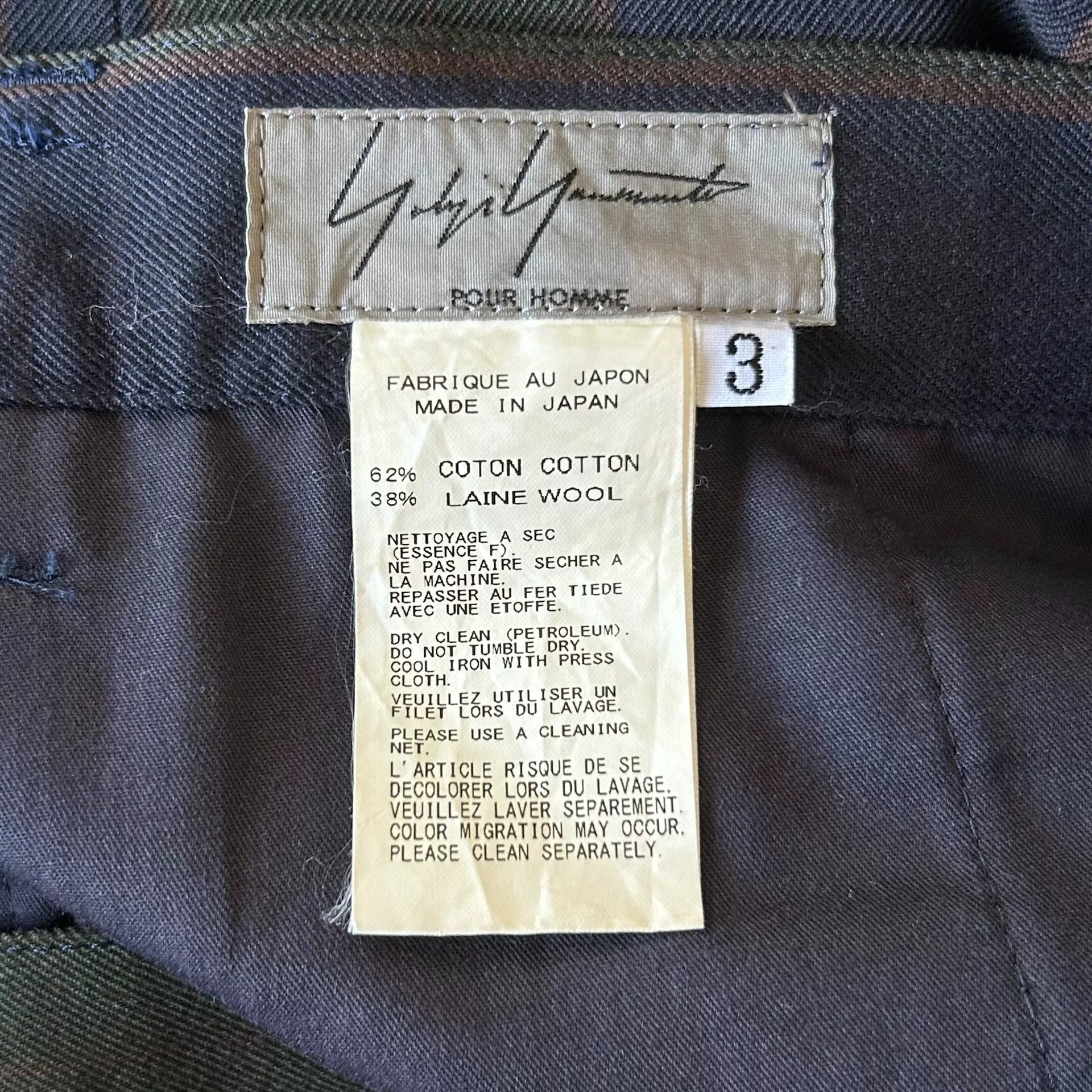 Yohji Yamamoto 2012 AW Check Wool Trousers — label