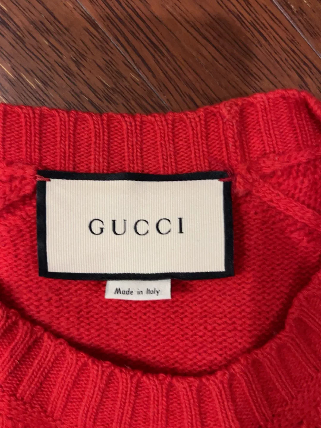 Gucci Red Crew Neck Bee Embroidery Sweater — front