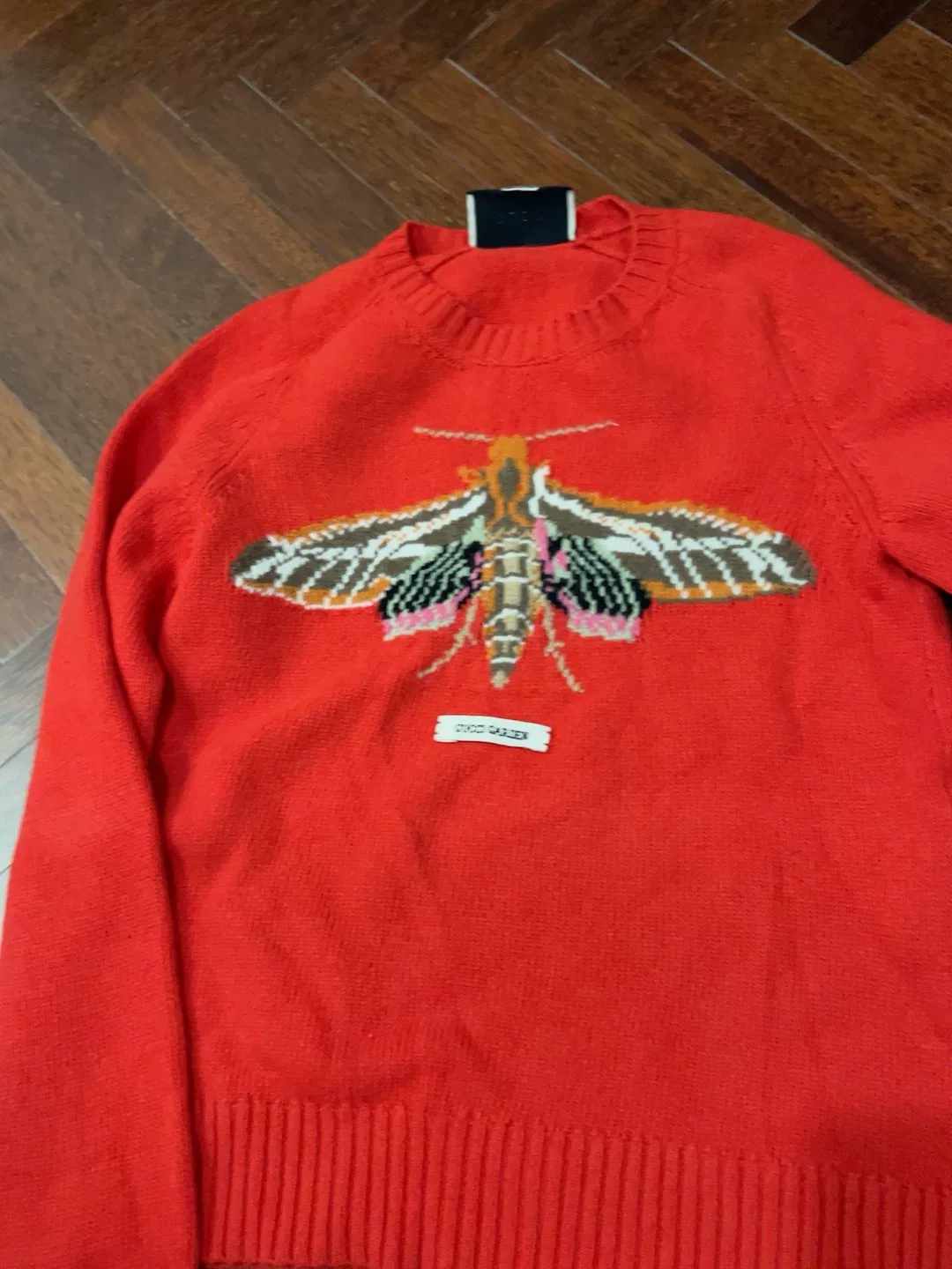 Gucci Red Crew Neck Bee Embroidery Sweater