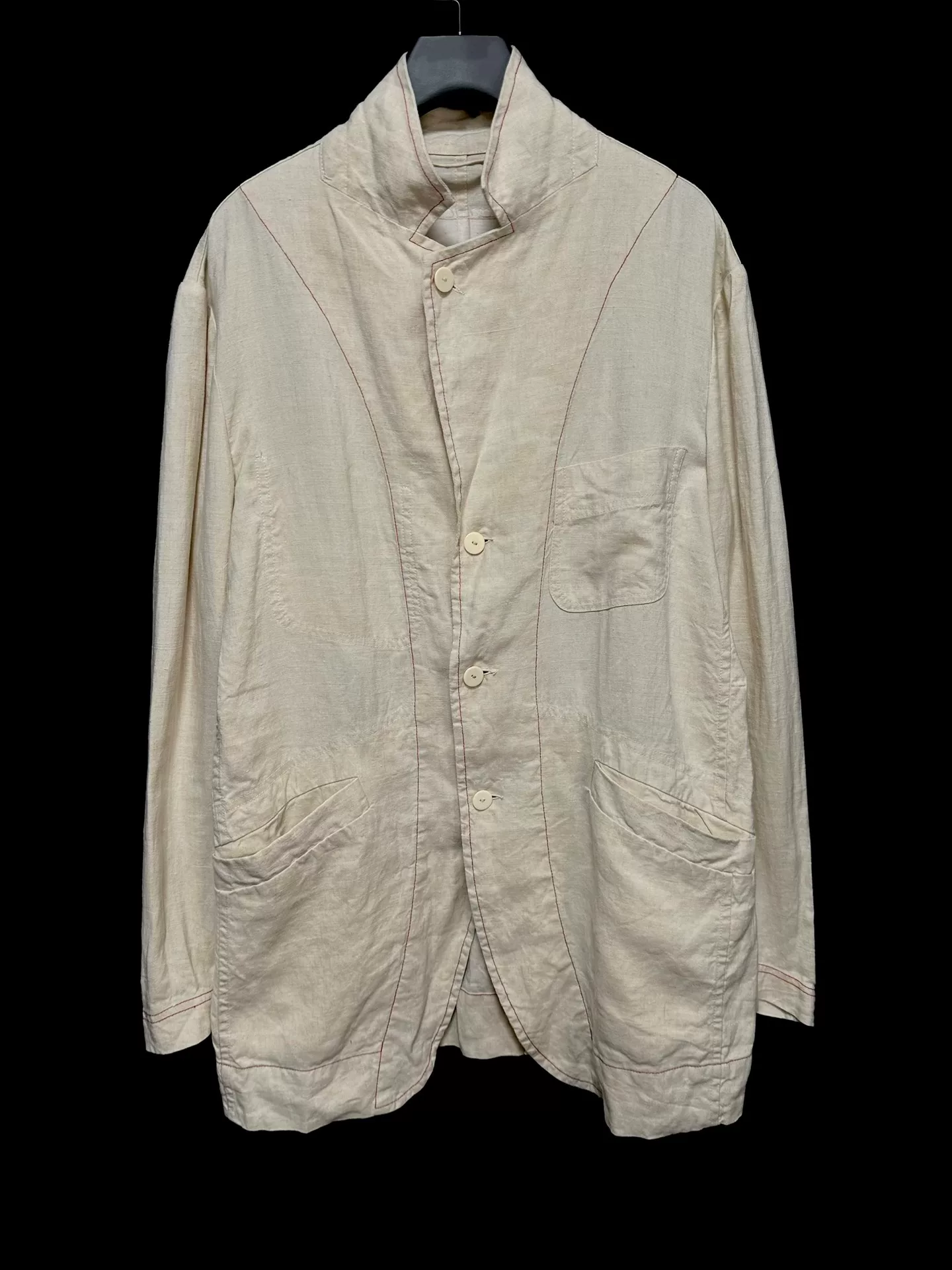 Chez VIDALENC Black Tea Dyed Linen Coat — front