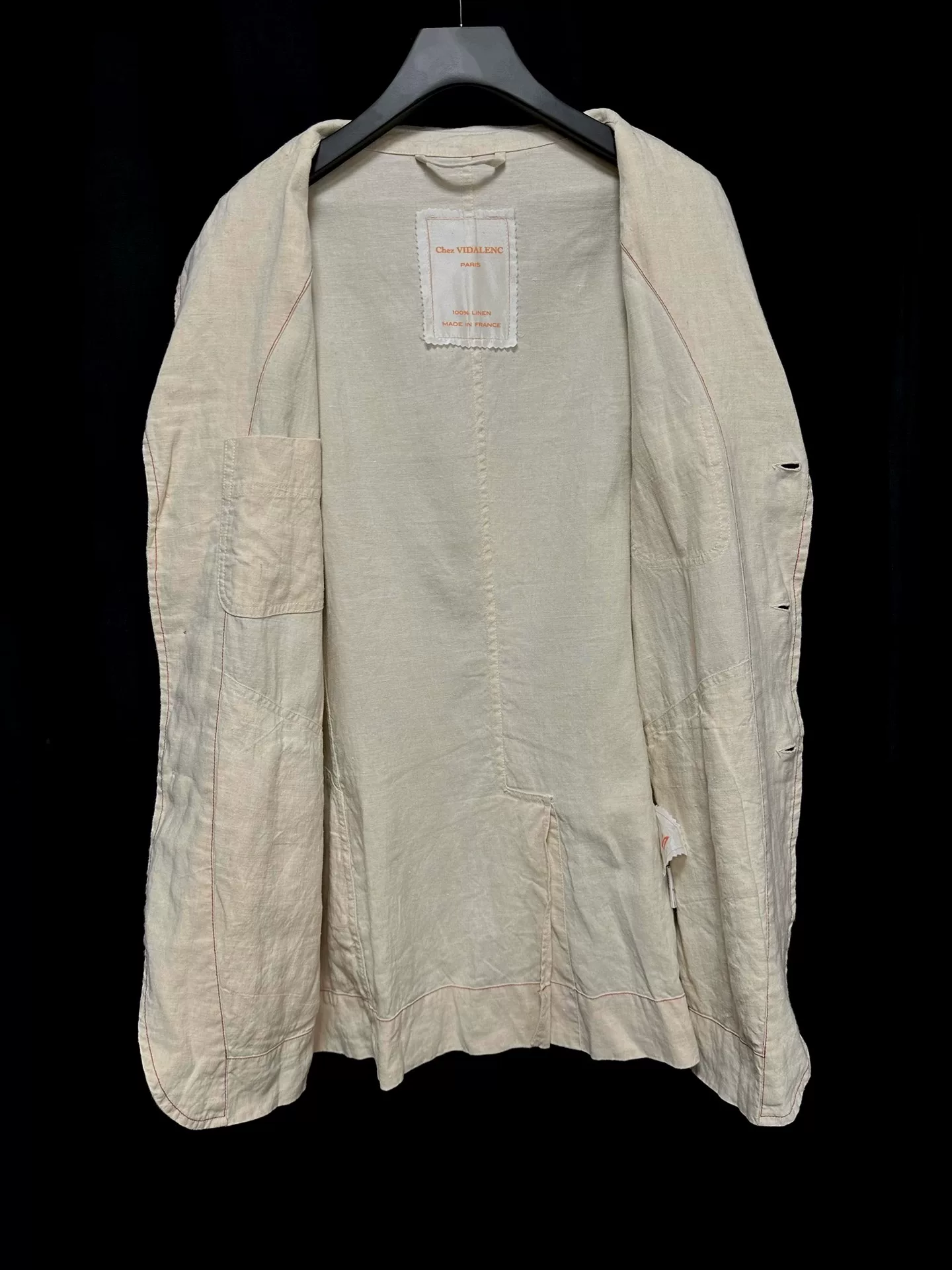 Chez VIDALENC Black Tea Dyed Linen Coat — detail