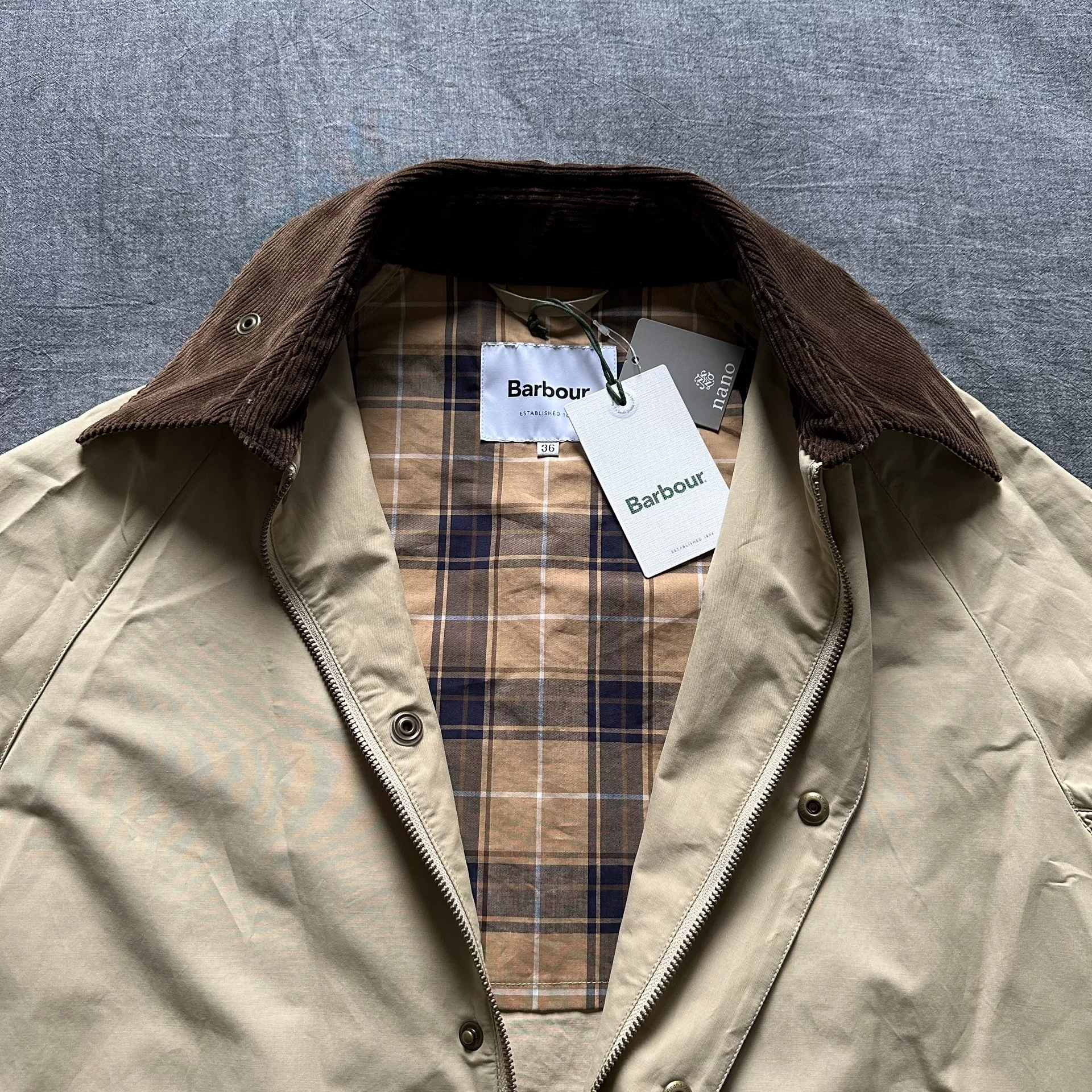 Barbour OS Oversize Bedale Belted Jacket — label