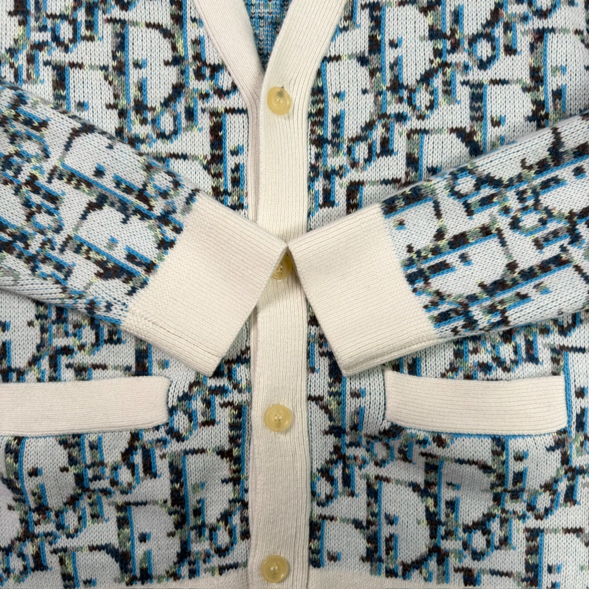 Dior Blue White Logo Print Cardigan — back