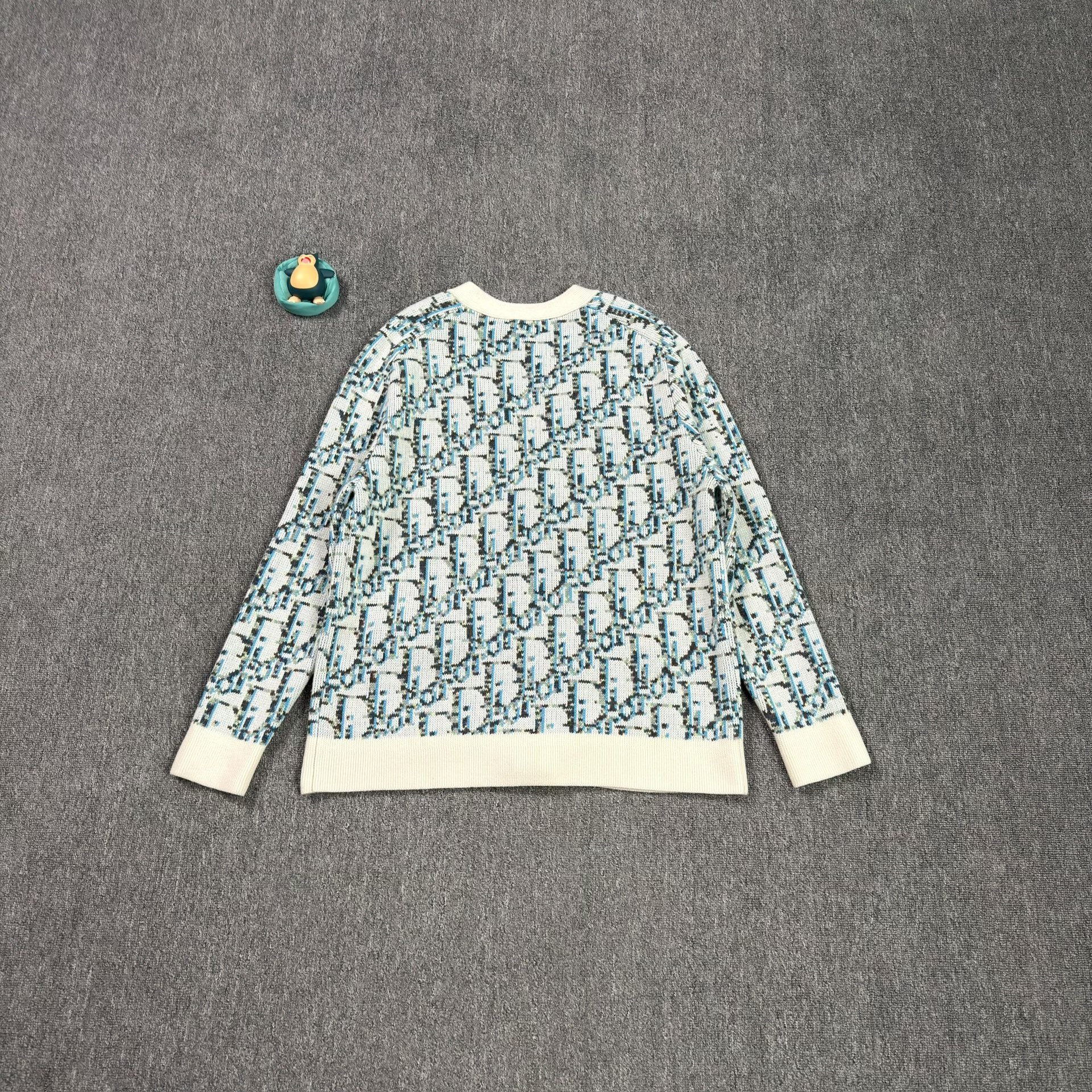 Dior Blue White Logo Print Cardigan — front