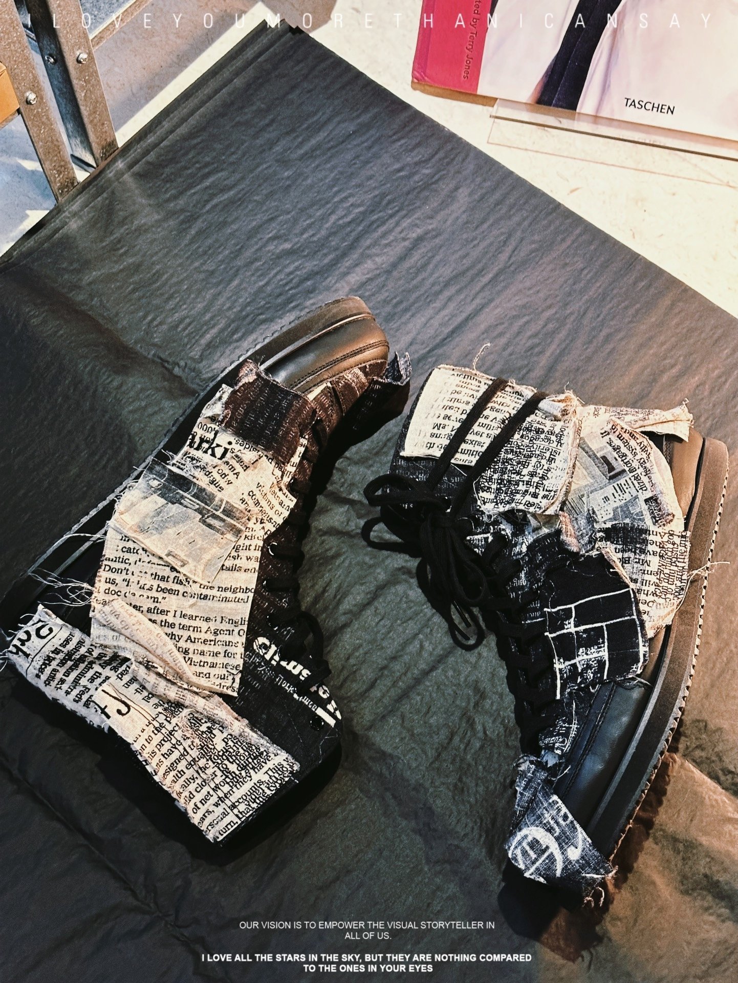 Yohji Yamamoto 22ss High-top Newspaper Sneakers — detail