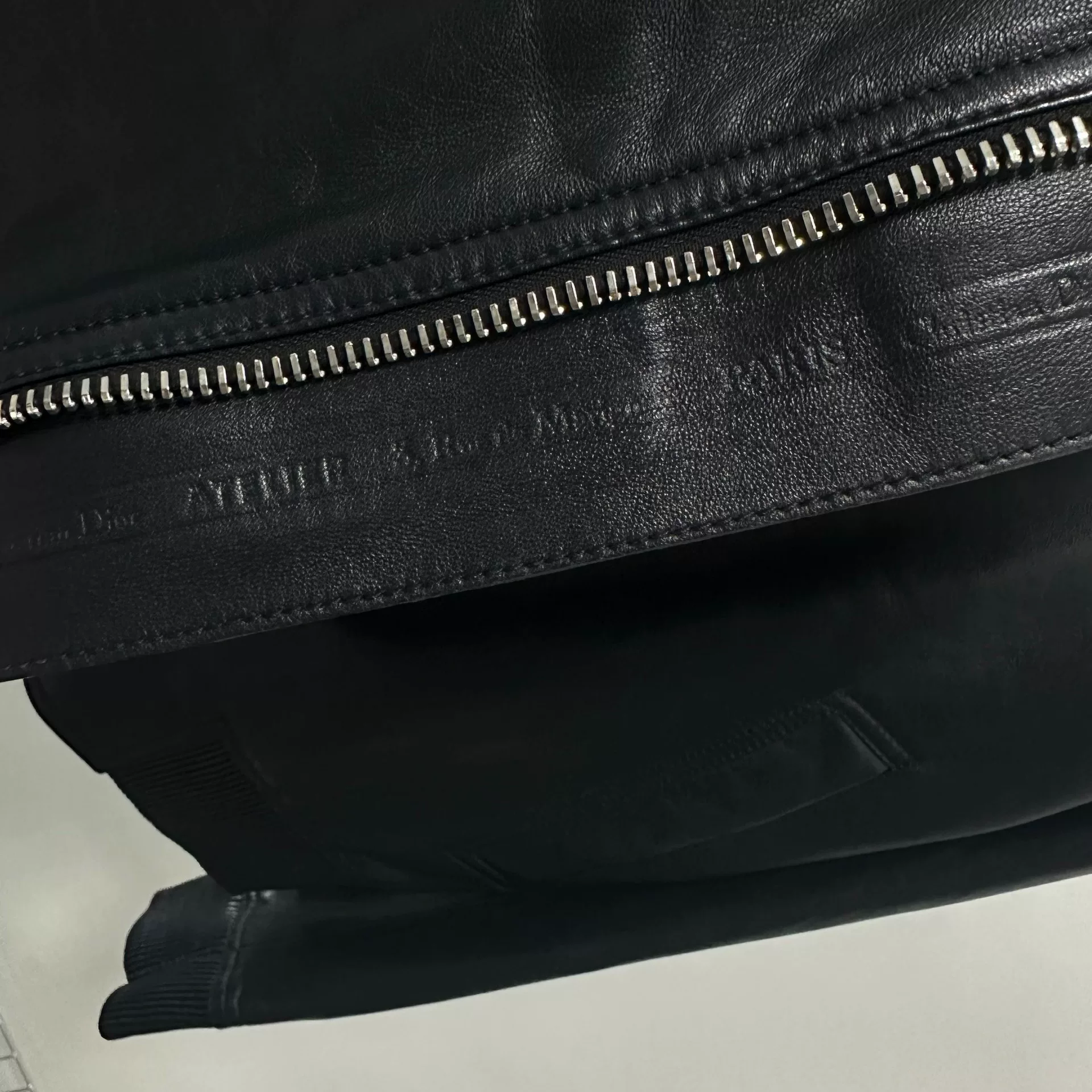 Dior Blue Leather Baseball Collar Jacket — label