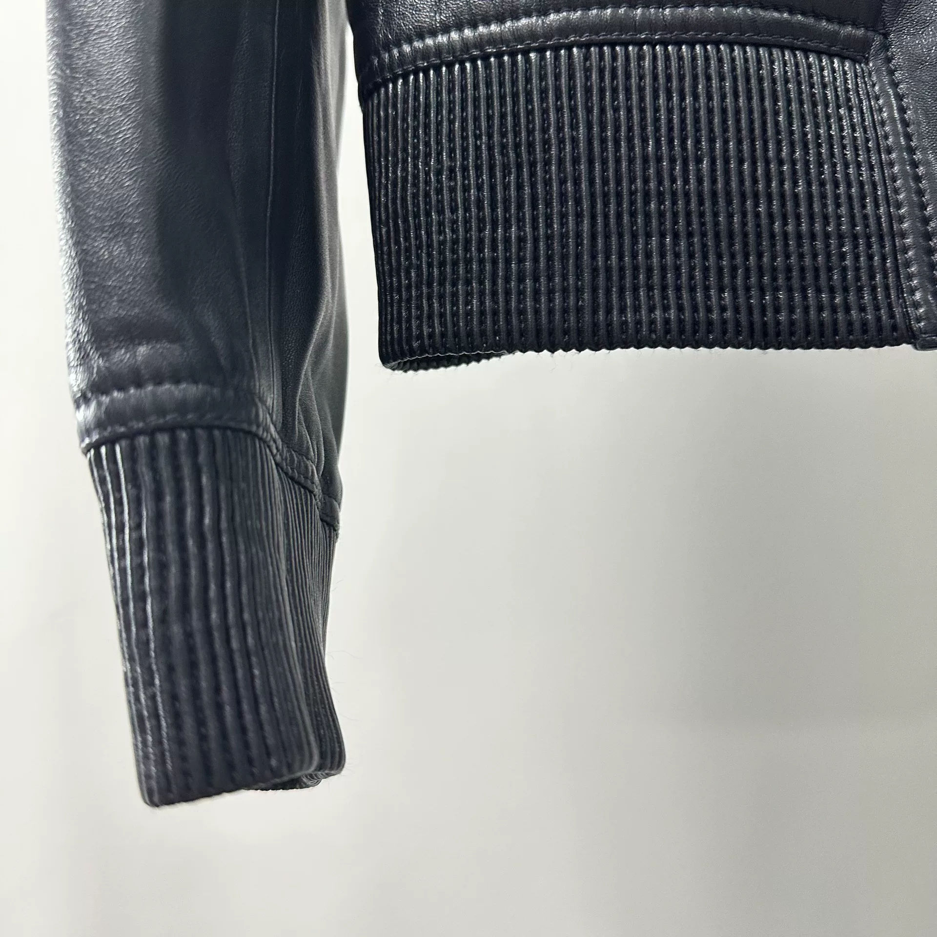 Dior Blue Leather Baseball Collar Jacket — front