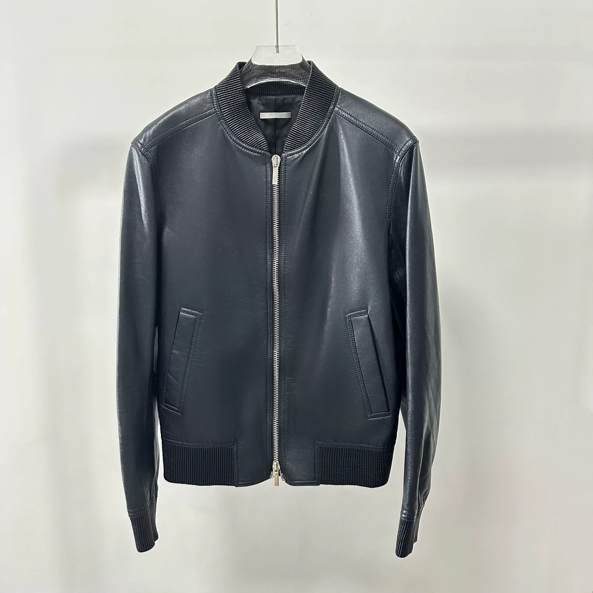 Dior Blue Leather Baseball Collar Jacket