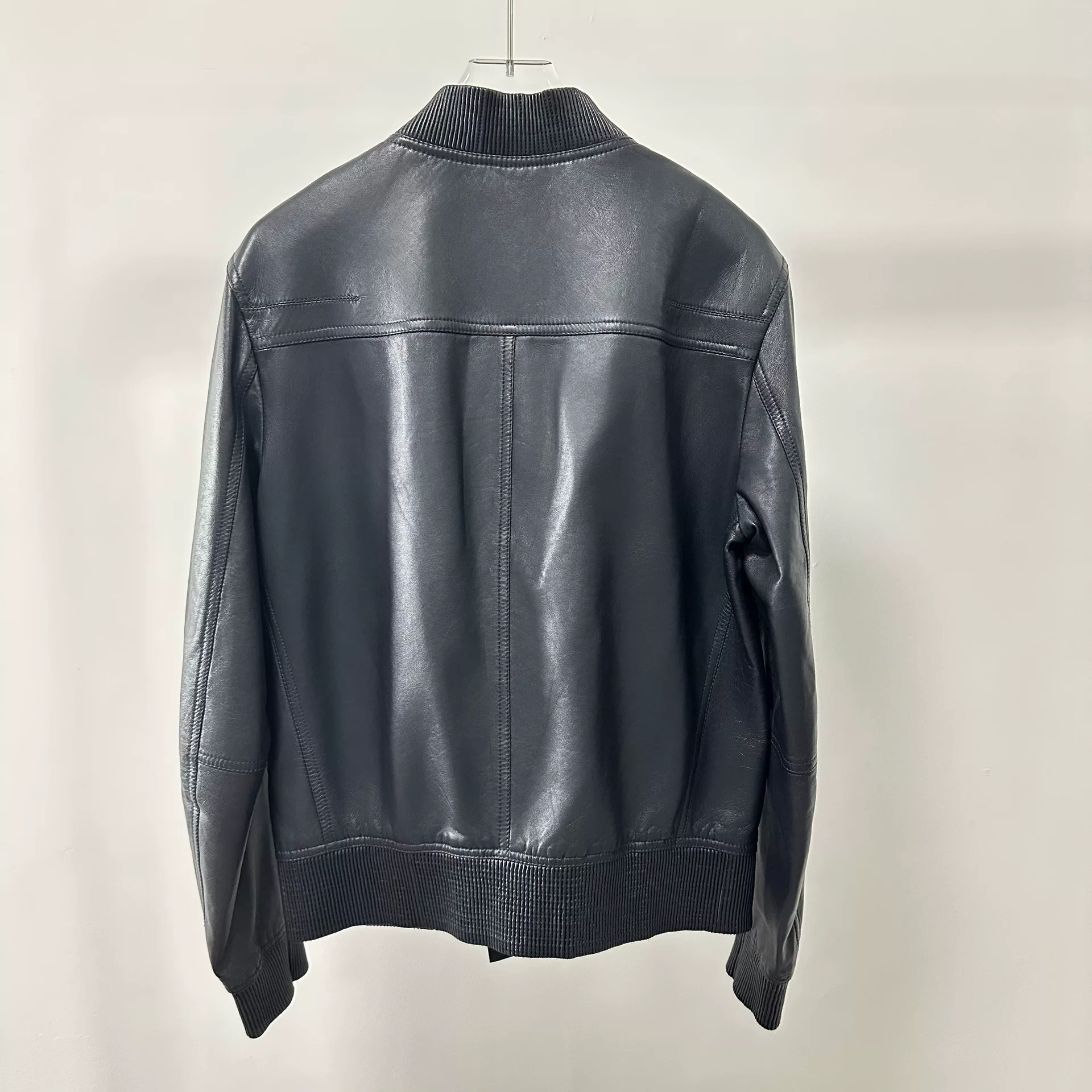 Dior Blue Leather Baseball Collar Jacket — detail