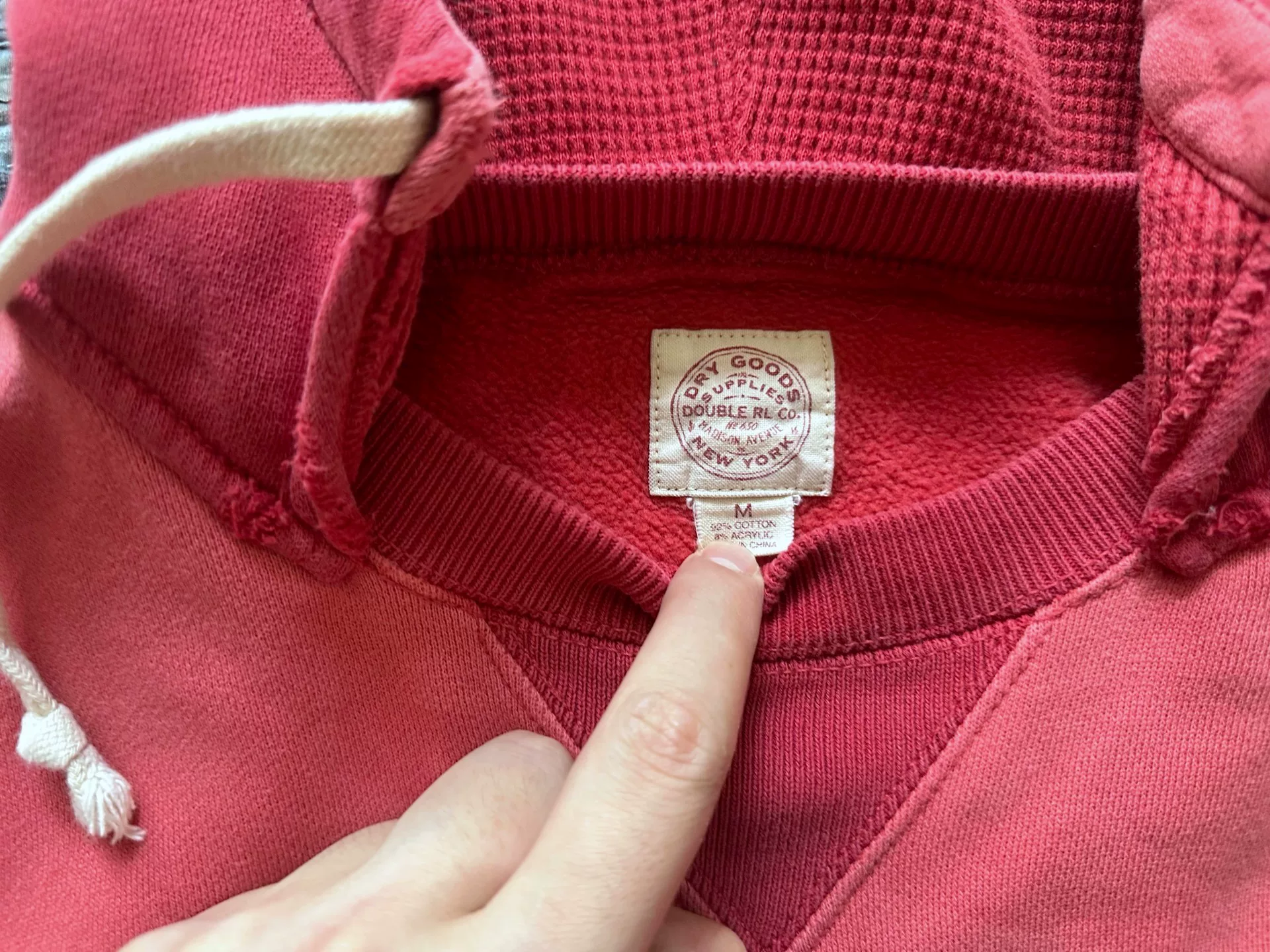 RRL Distressed Vintage Red Hoodie — label