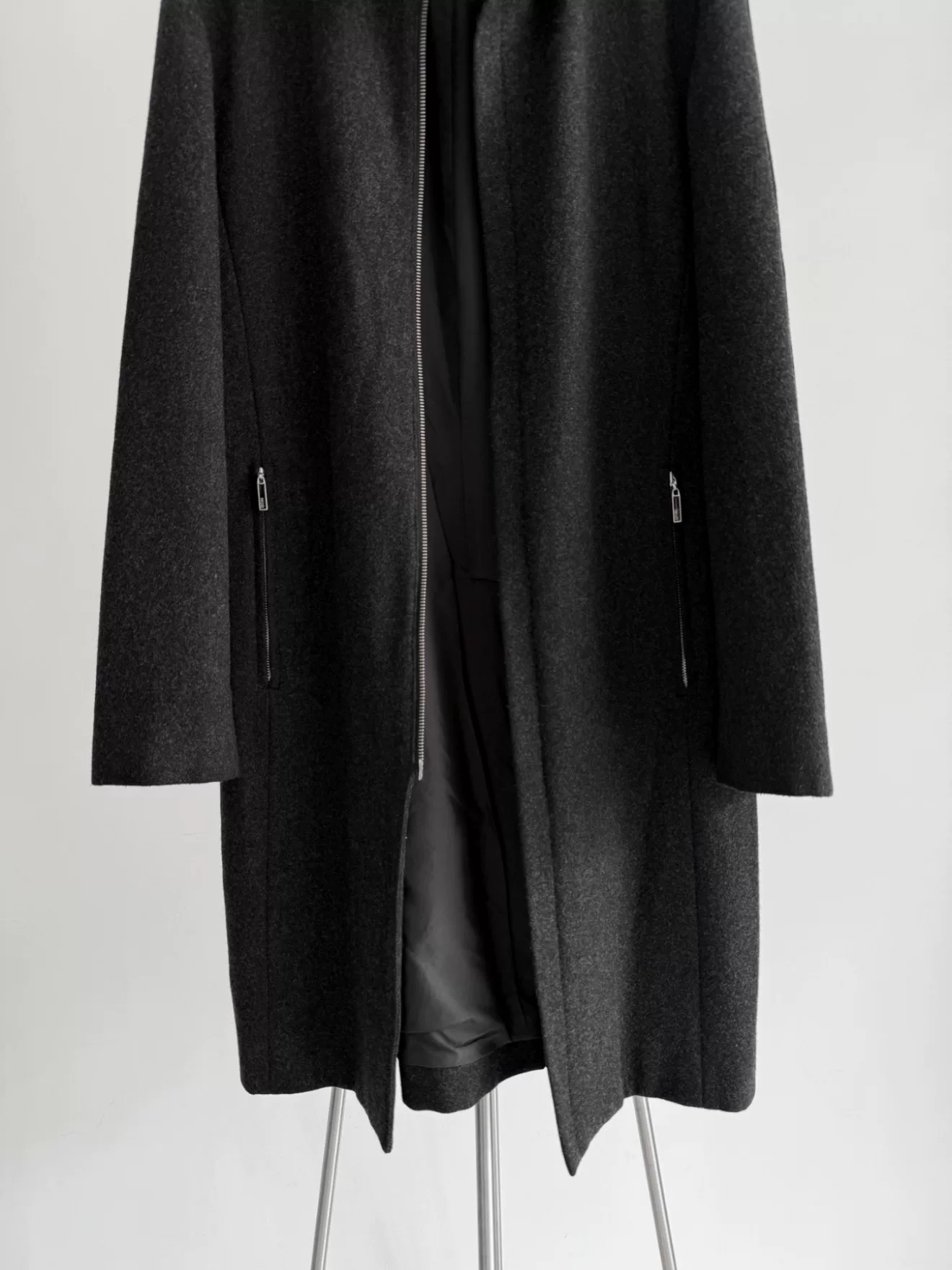 Jean Paul Gaultier Charcoal Wool Zip Coat — detail