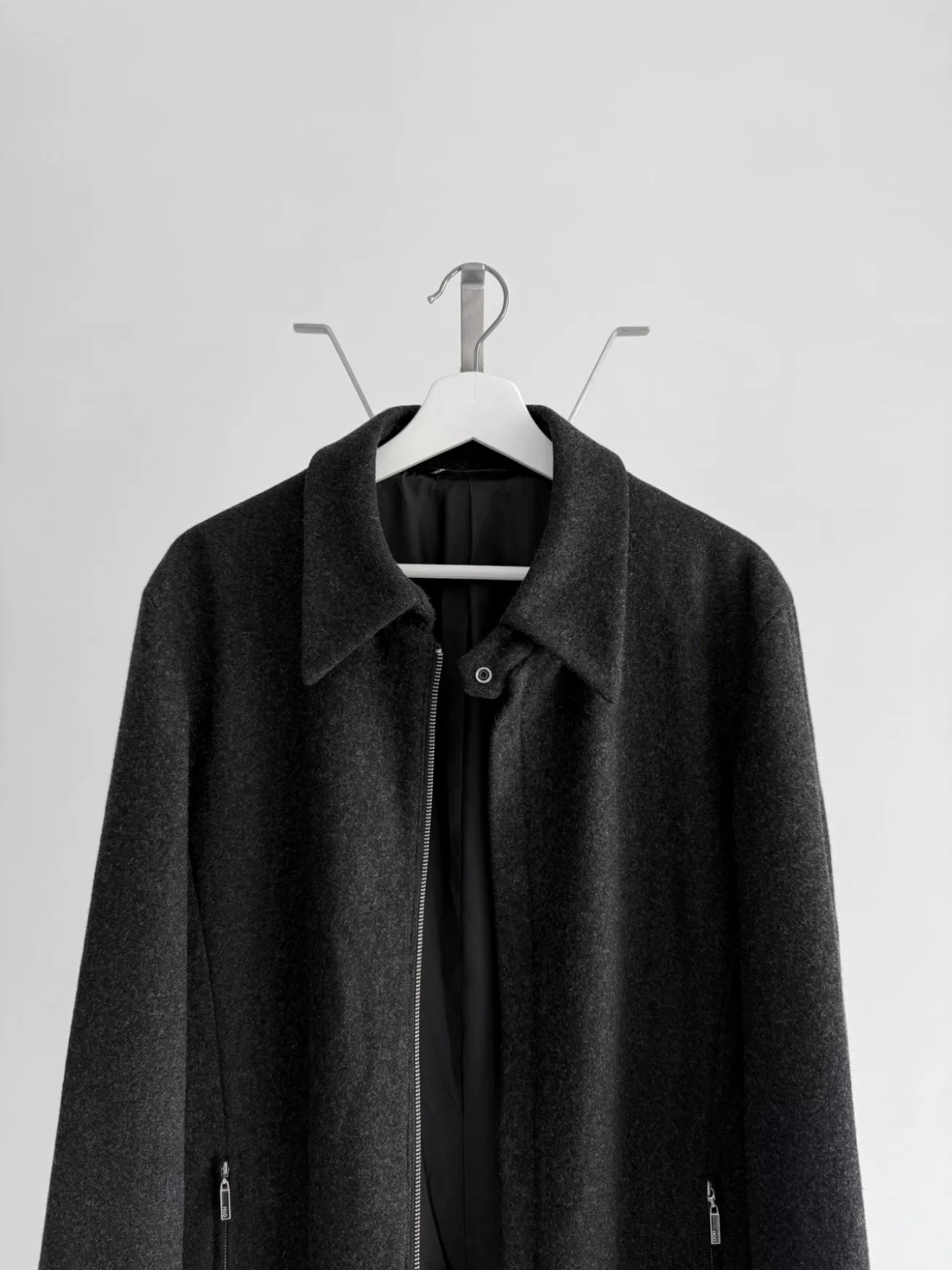 Jean Paul Gaultier Charcoal Wool Zip Coat — front