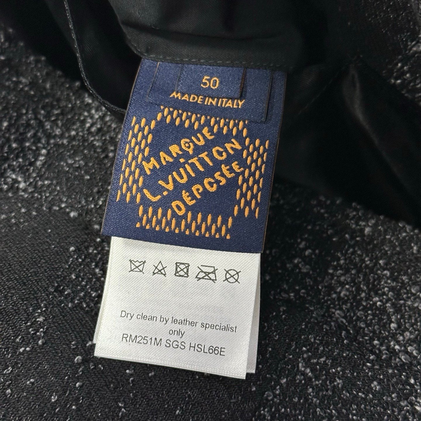 Louis Vuitton SS25 Rhinestone Beaded Damier Baseball Jacket — label