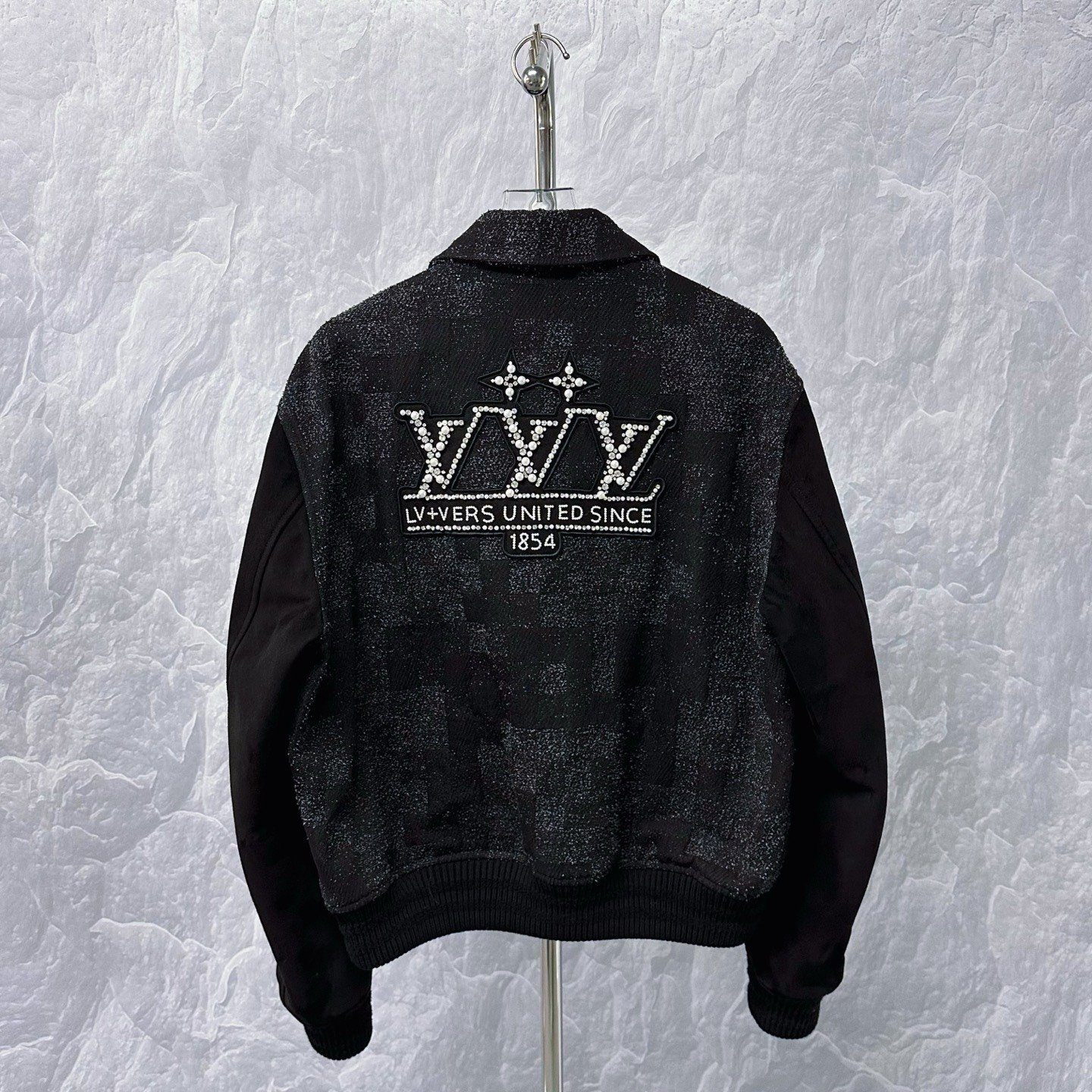 Louis Vuitton SS25 Rhinestone Beaded Damier Baseball Jacket — back