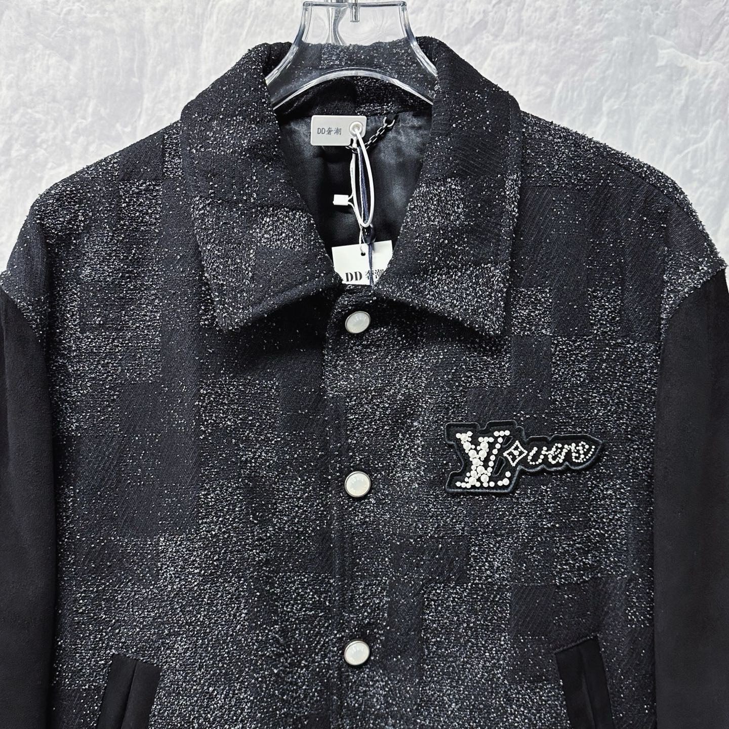 Louis Vuitton SS25 Rhinestone Beaded Damier Baseball Jacket — front