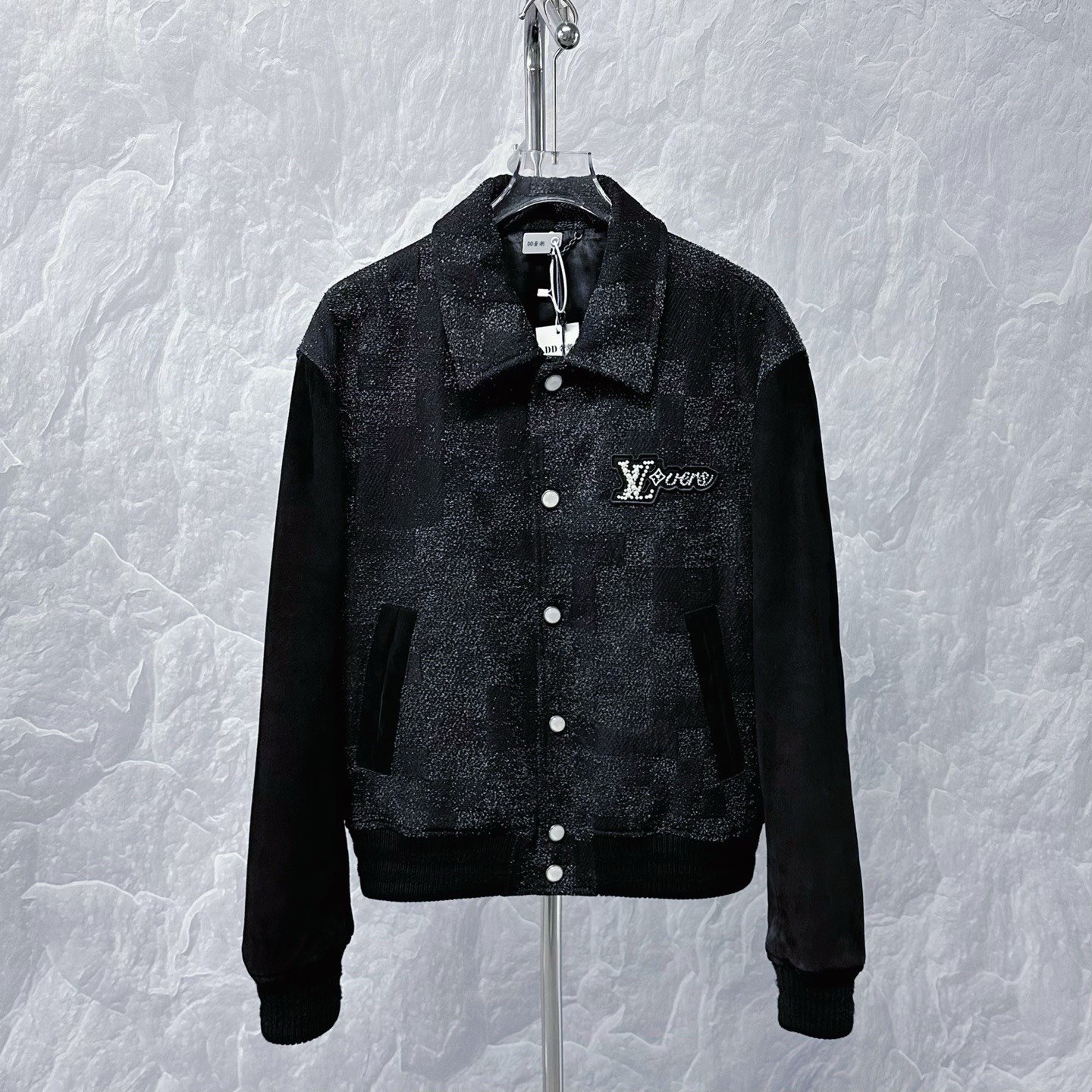Louis Vuitton SS25 Rhinestone Beaded Damier Baseball Jacket