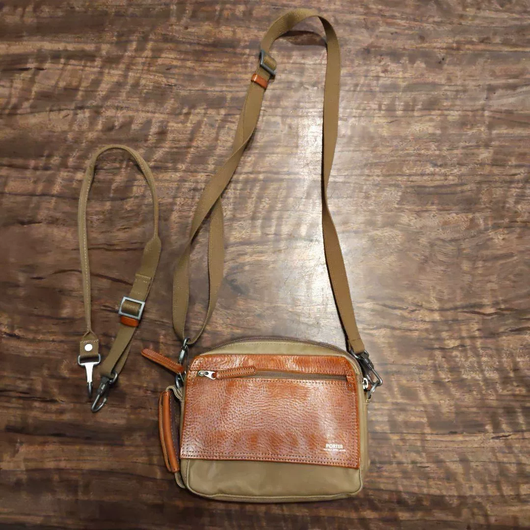 Porter Khaki Brown Crossbody Bag — label